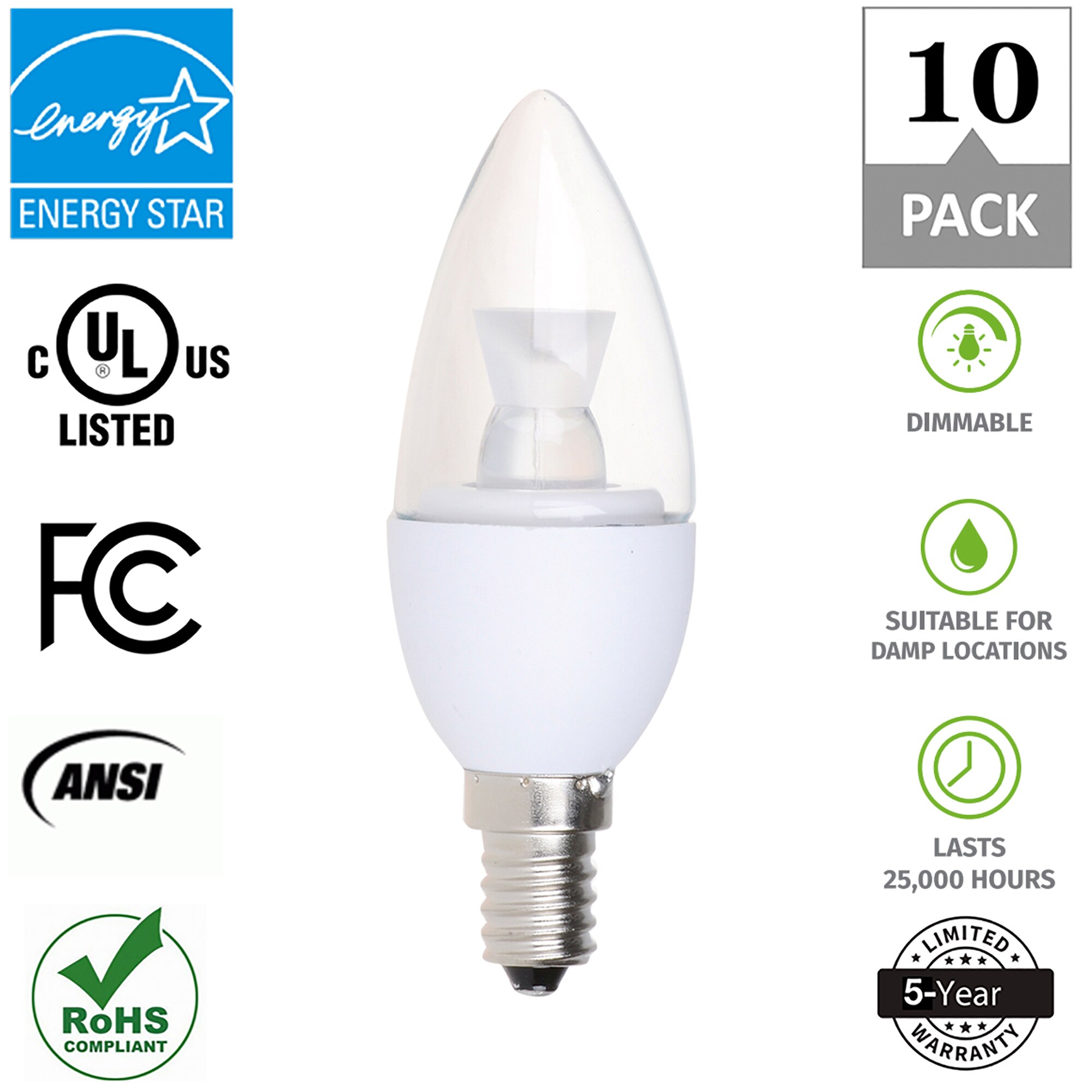 SES E14 200 Lumen Light 3W Ultra Low Energy LED Candle Clear Bulb Lamp 