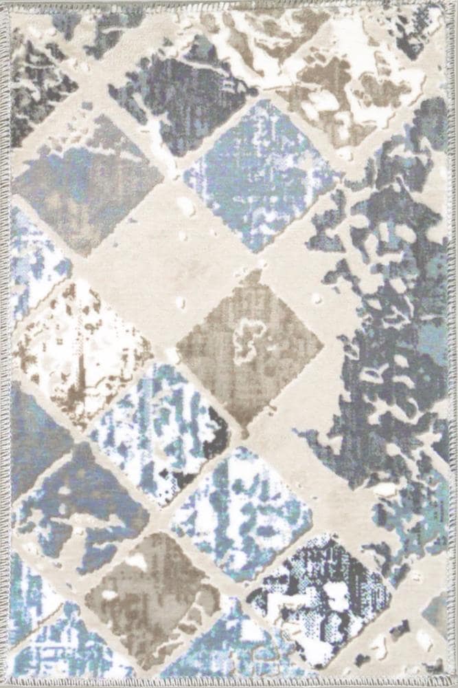 MSRUGS NWR425NAVYGRY20.30 Newruz 2 X 3 (ft) Navy Blue-navy Blue/gray Indoor Abstract Mid-century Modern Area Rug