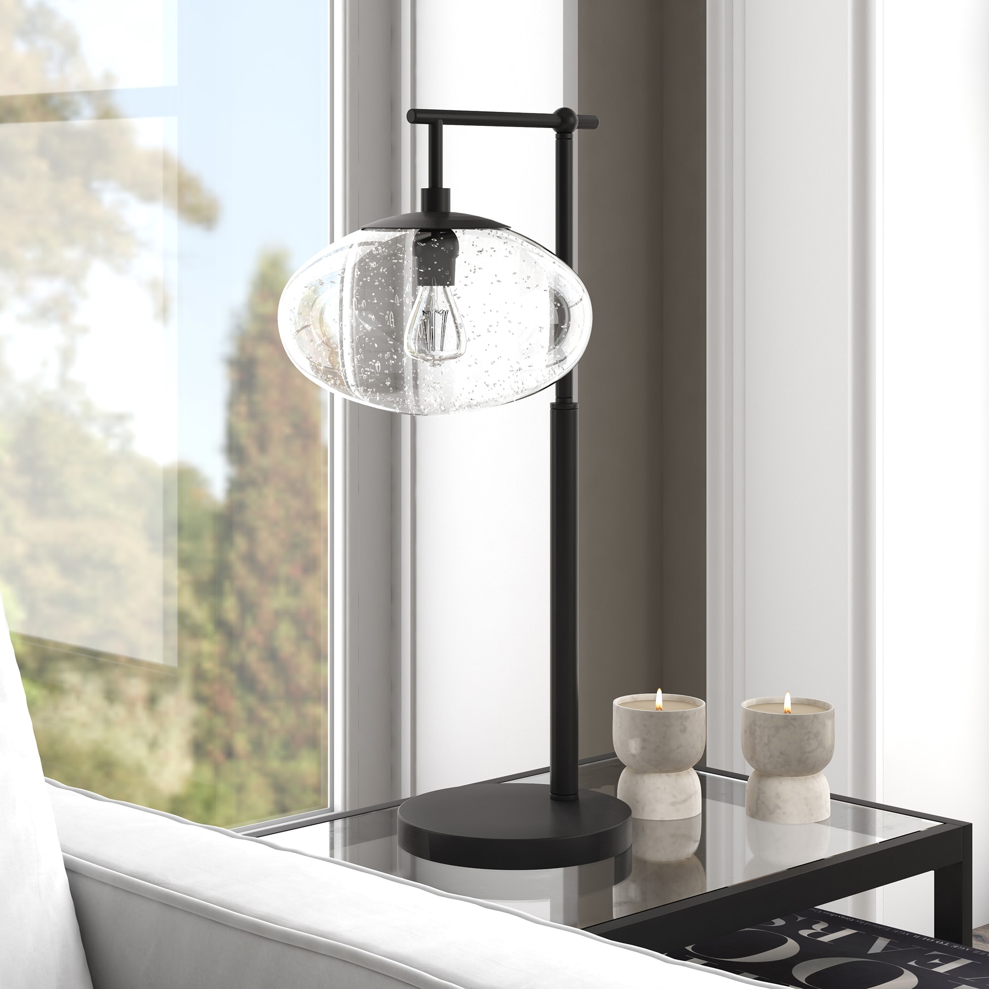Hailey Home TL1496 Blume 25-in Blackened Bronze On/Off switch Table Lamp with Glass Shade