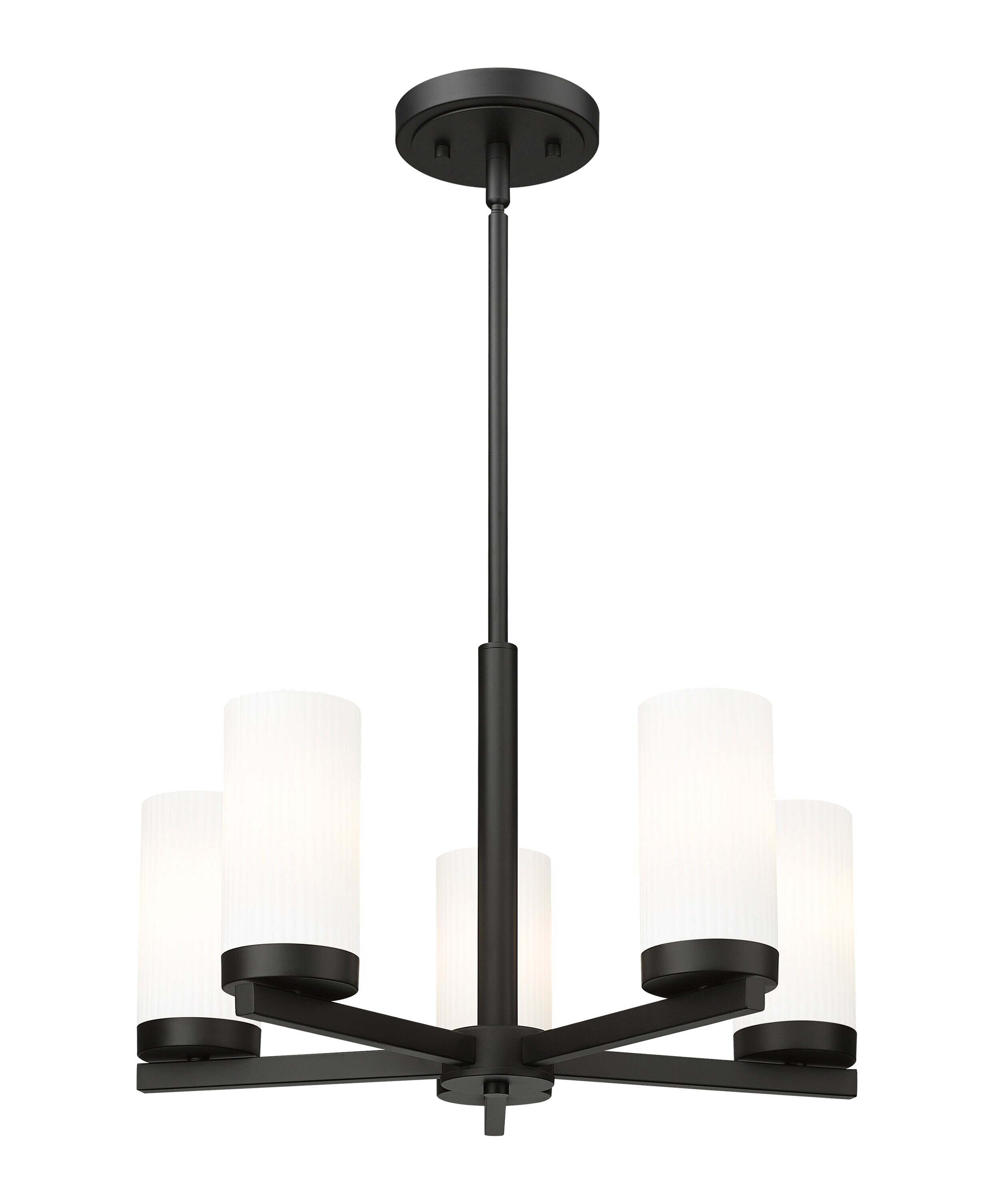 Matte Black Mini Chandelier with White Glass Shades
