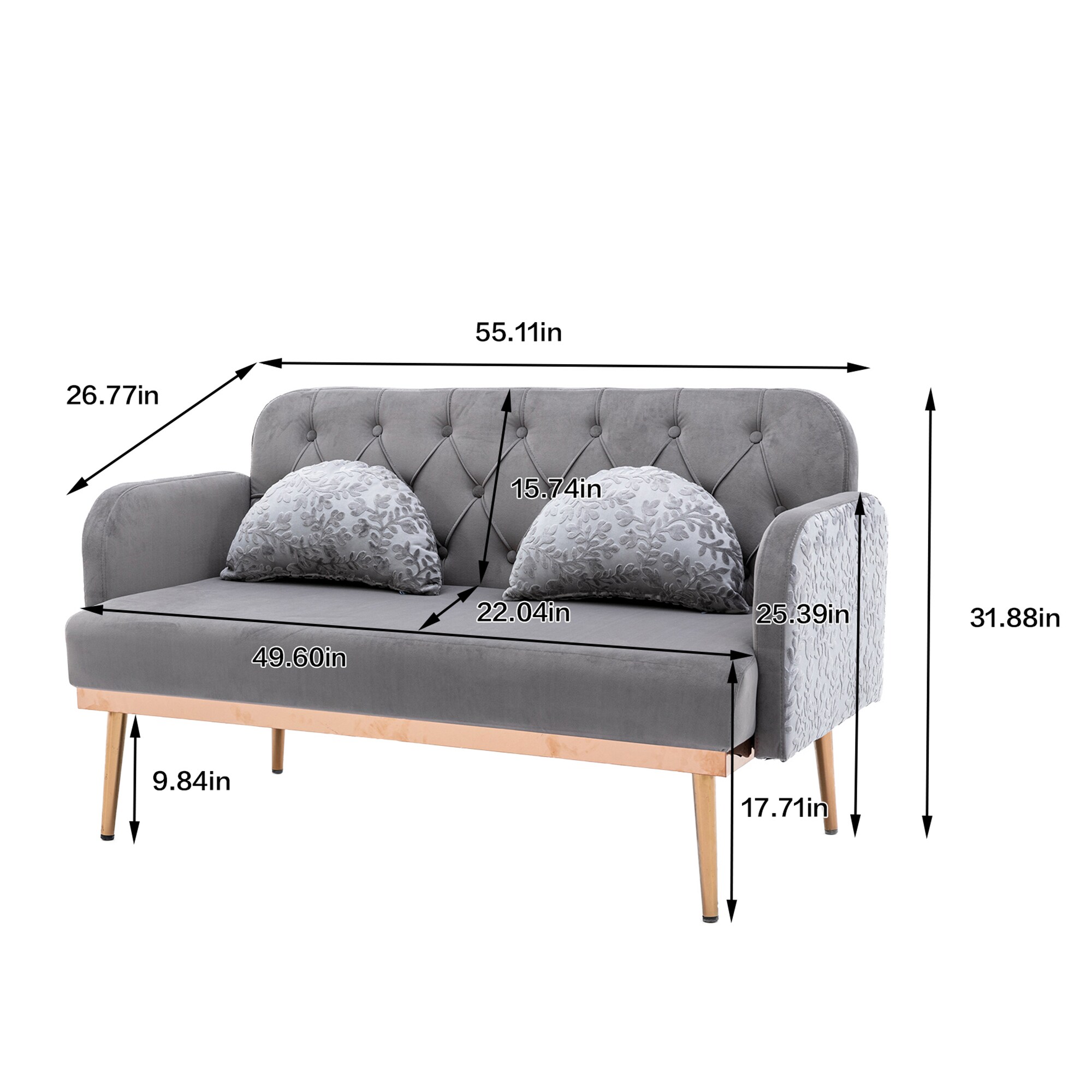 Clihome Accent Sofa 55.11-in Modern Gray Velvet Loveseat in the Couches ...