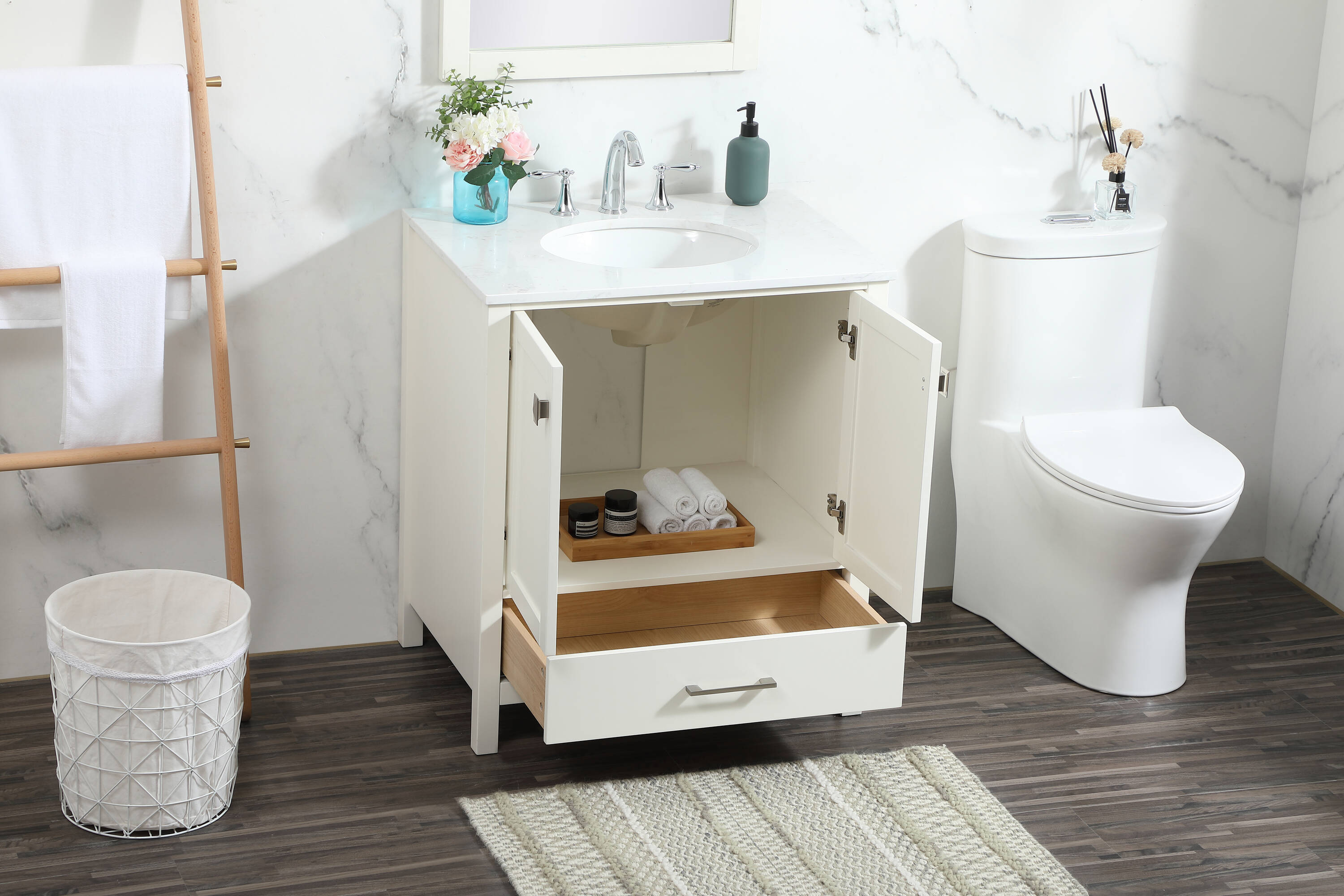 Irene 30" White MDF Single Bathroom Vanity with Quartz Top