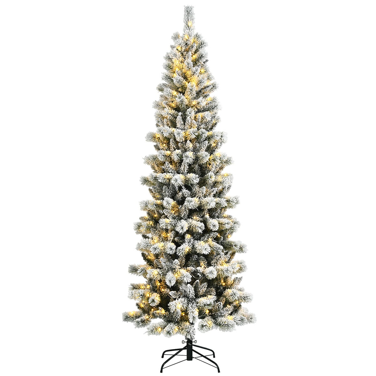 7' Green Pine Flocked Christmas Tree with 350 LED Lights