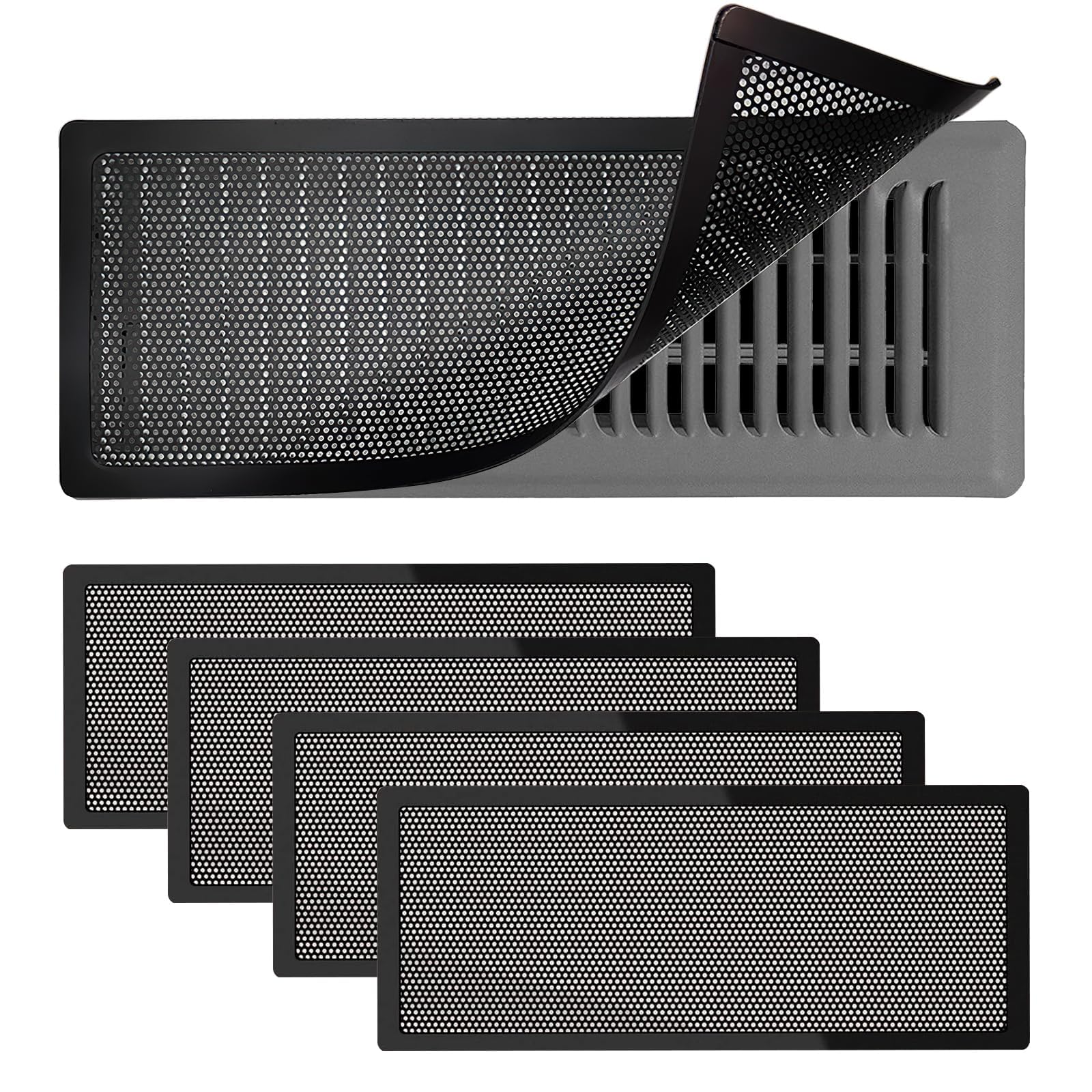 KIWDZFU  4 Pack Magnetic Vent Covers 7 by 13 Inch Universal Fit for Floor Wall and Ceiling Registers High Airflow Mesh Design Tool Free