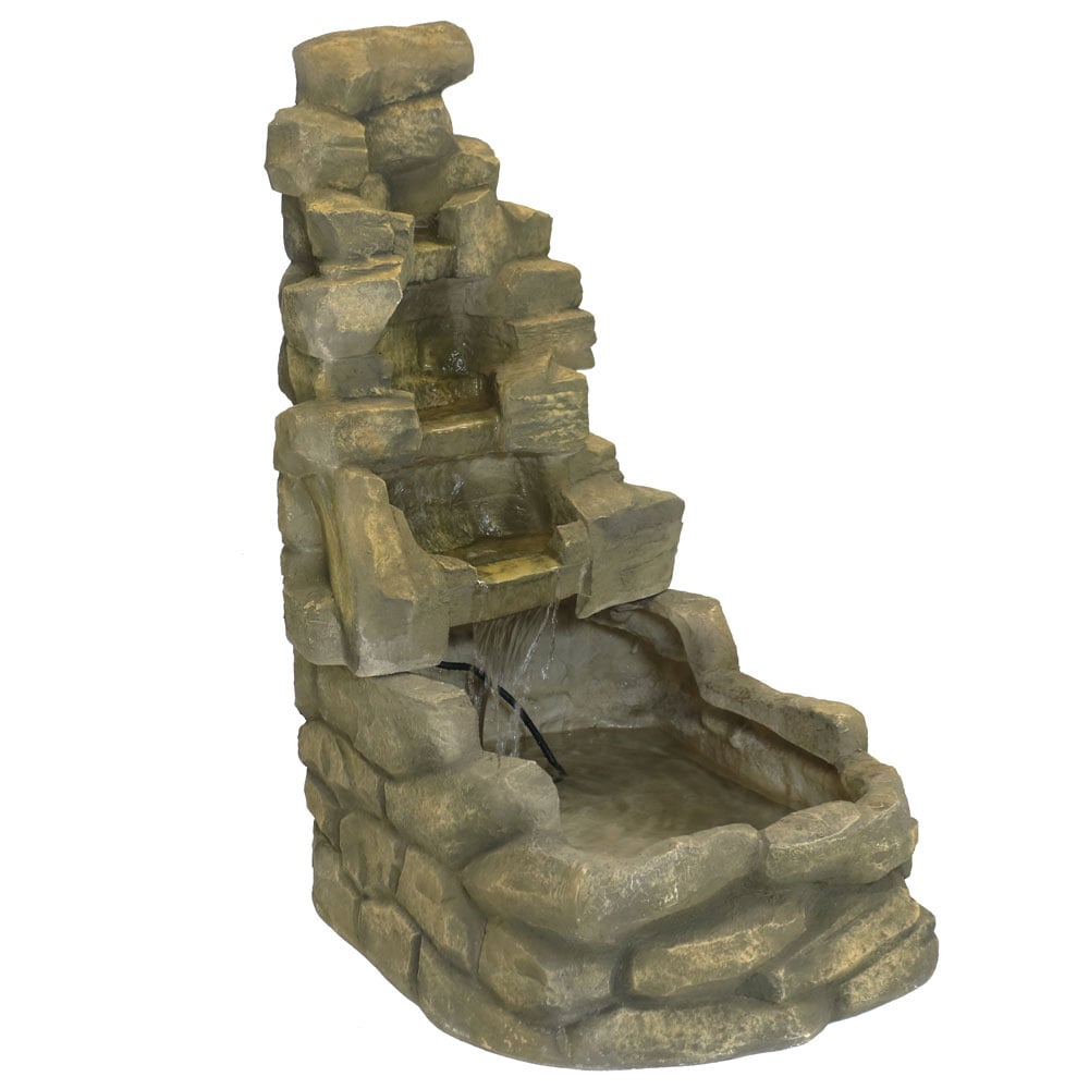 Sunnydaze Decor 37-in H Fiberglass Water Rock Waterfall Outdoor 