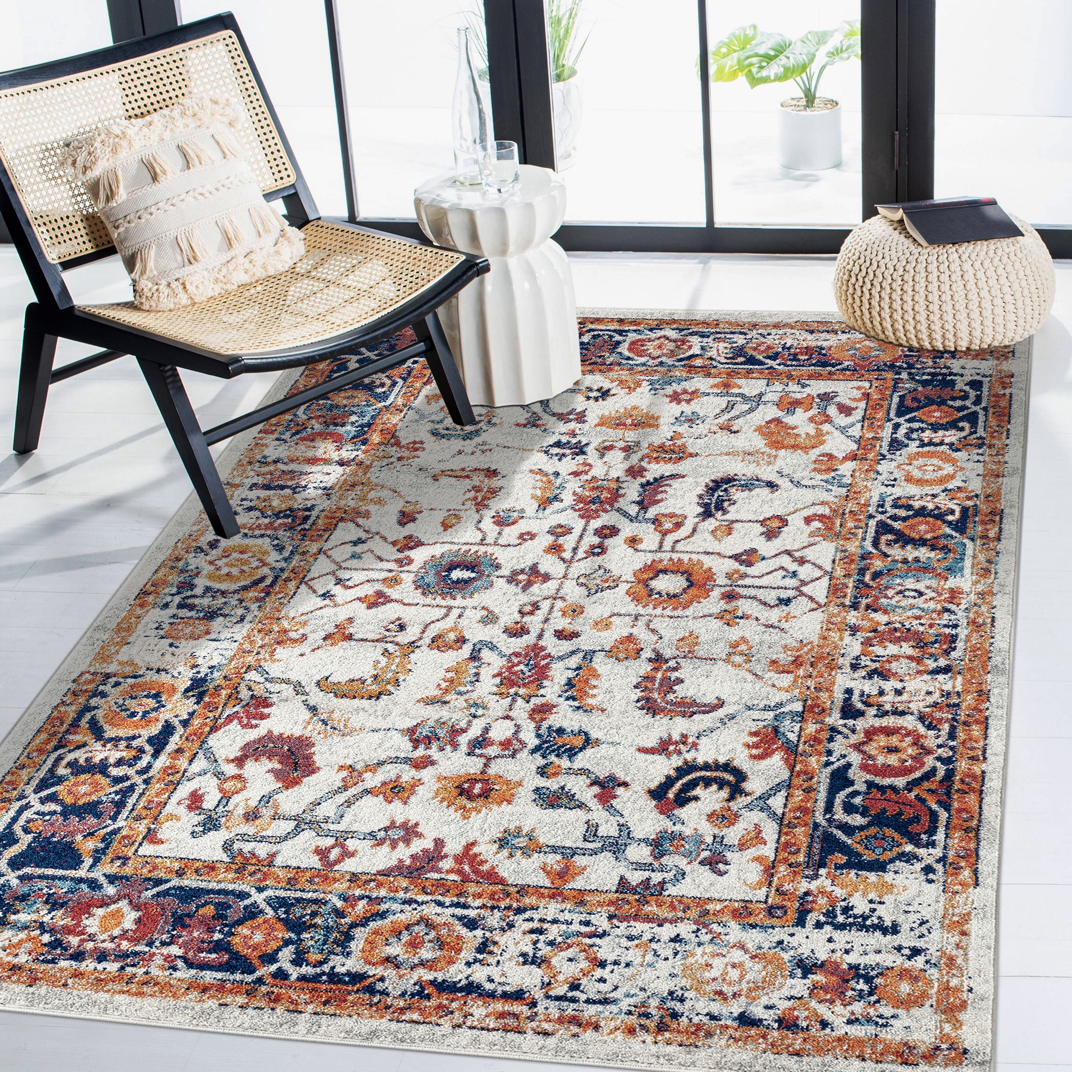 AMER ALX847999 Alexandria 8 x 10 (ft) Loomed Polypropylene Orange Rectangular Indoor Border Area rug