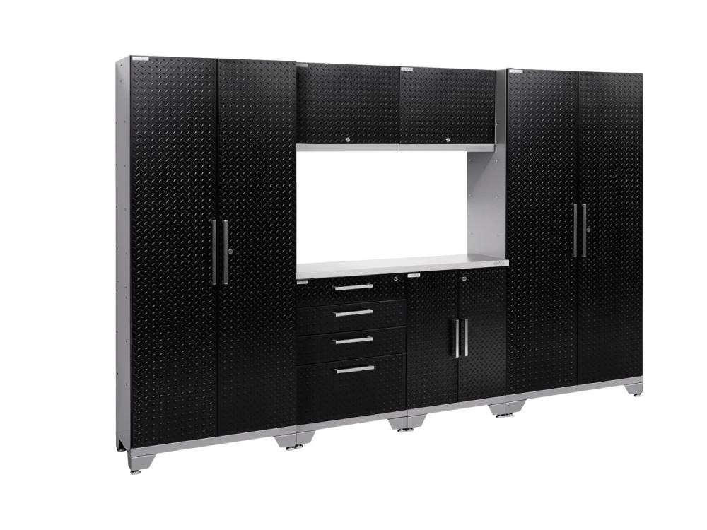 NewAge Products 55554 Performance 2 18-Piece Steel Garage Storage System in Diamond Plate Gloss Black (108-in W x 72-in H)