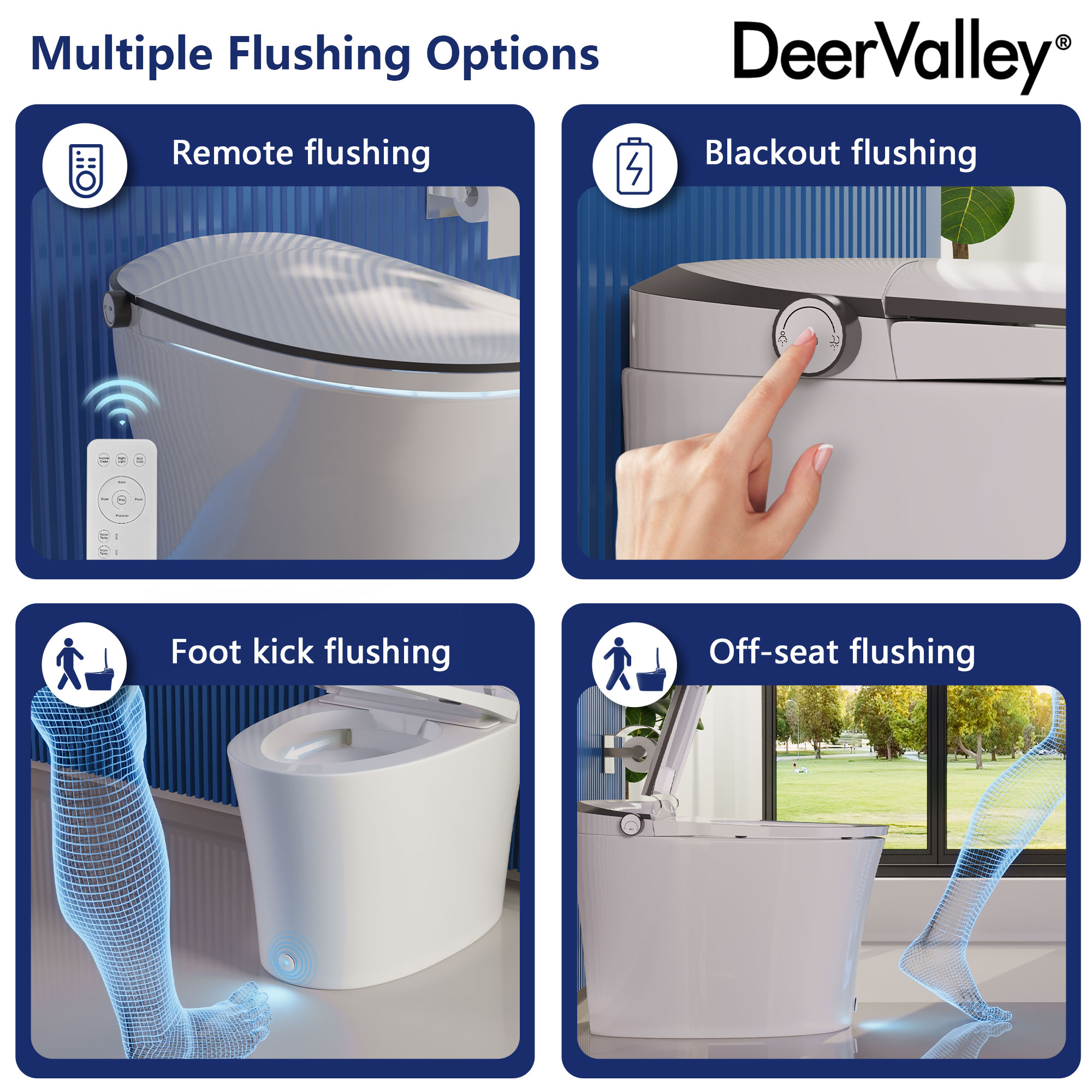 DeerValley White Touchless Flush Elongated Standard Height Smart Soft ...