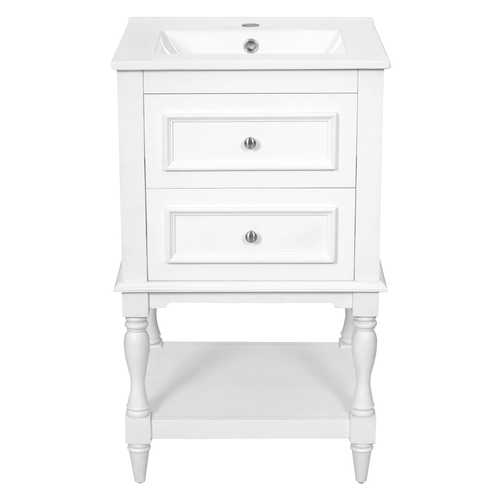 BEARSOLIM 20-in Bathroom Vanity with Ceramic Sink Open Shelf 2 Drawers Bathroom Storage Cabinet