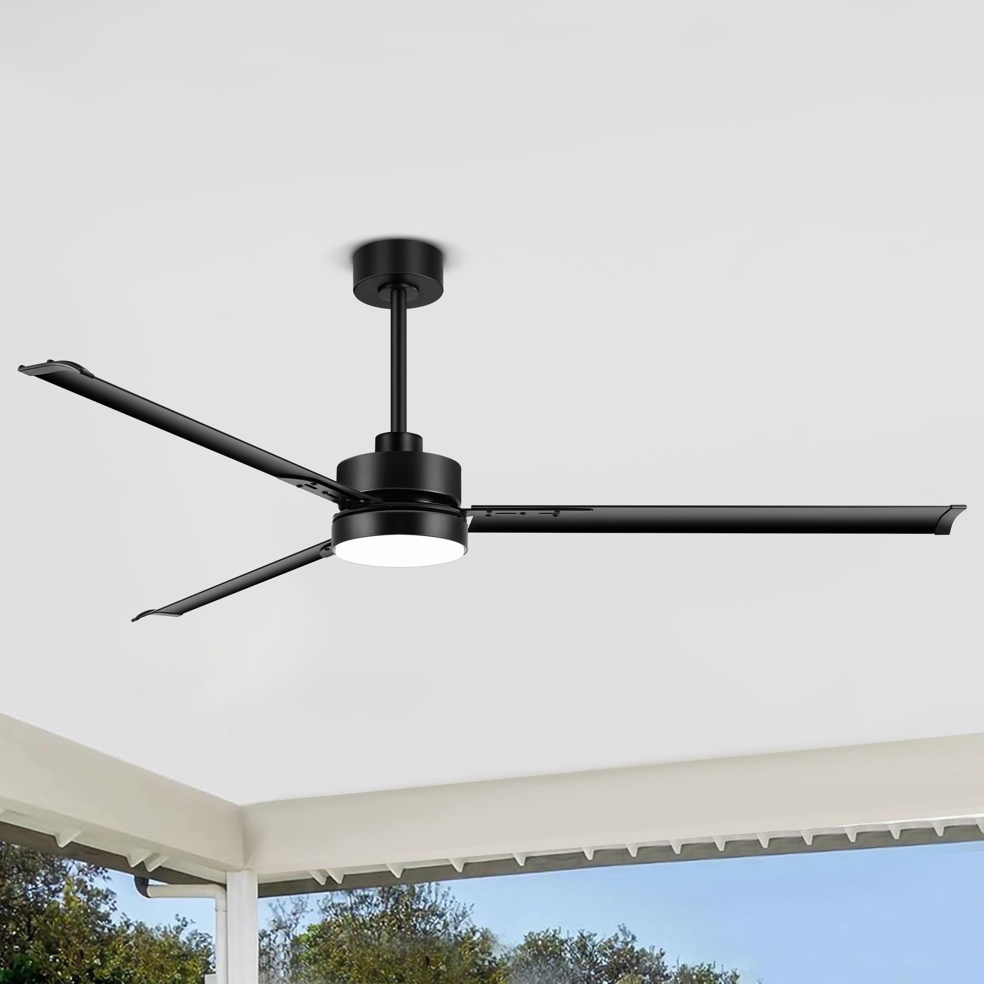 72-Inch Matte Black Ceiling Fan with LED Light and Remote