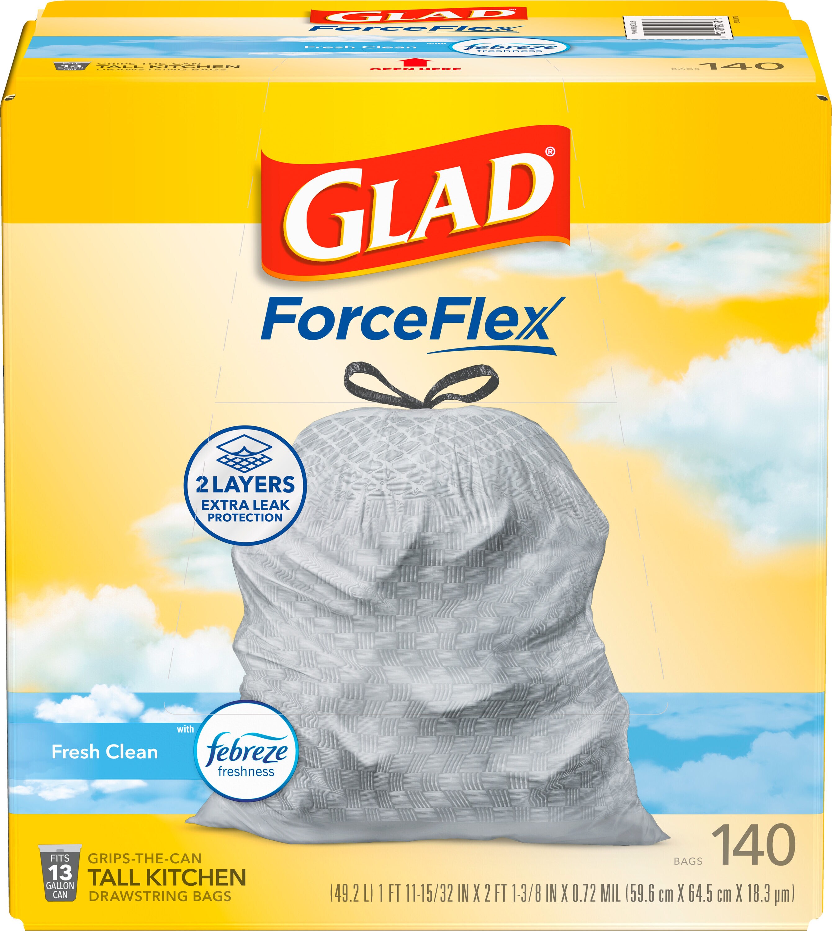 Glad ForceFlex 13-Gallons Febreze Fresh Clean White Plastic Kitchen Drawstring Trash Bag (140-Count)