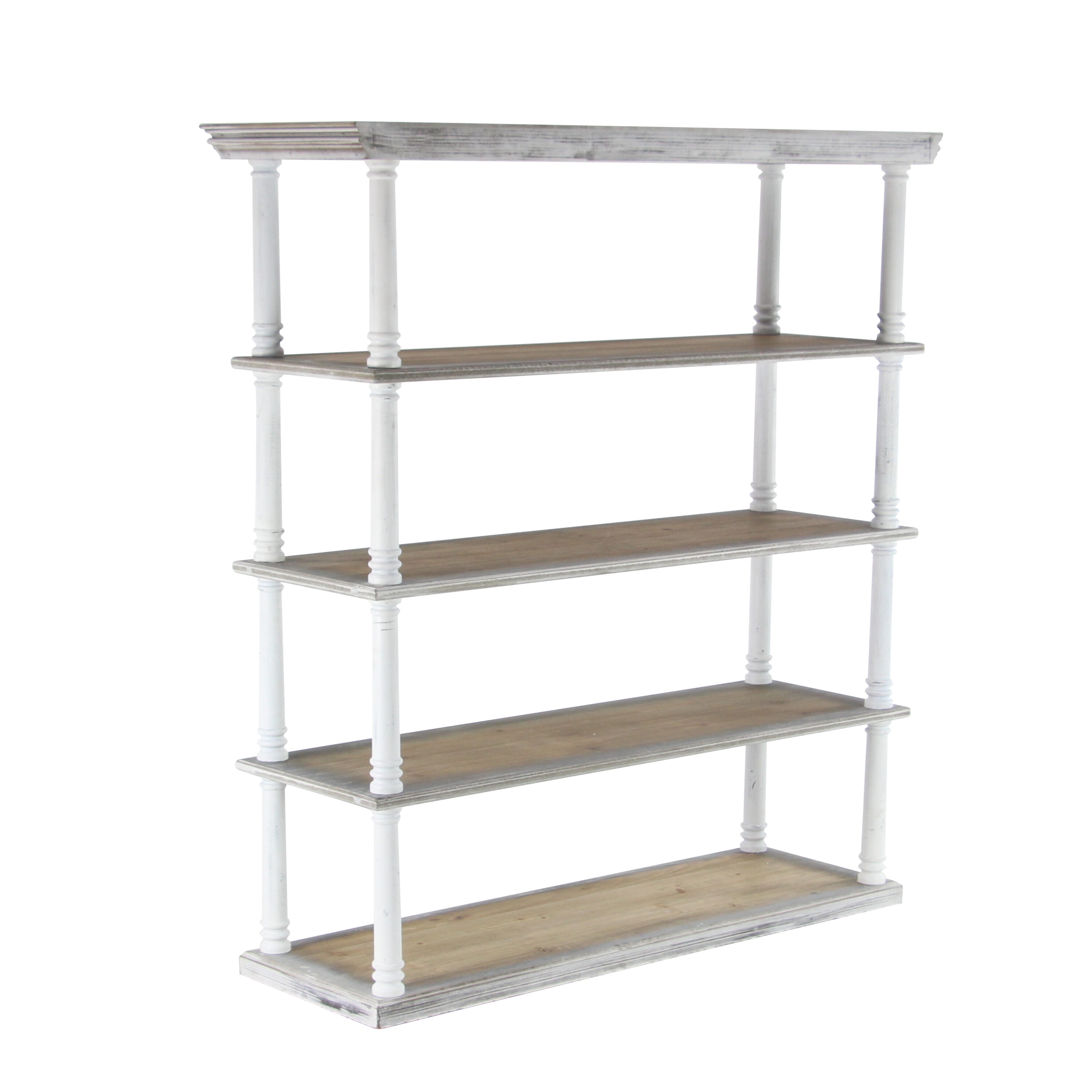 Rustic White and Brown Wood 5-Tier Shelving Unit