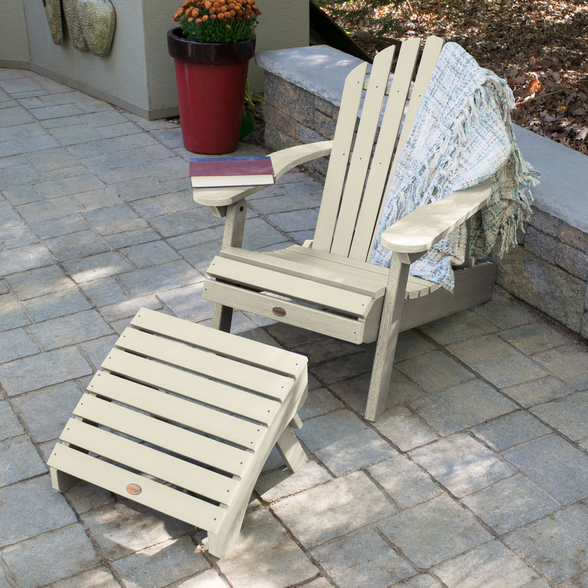 highwood AD-KITCHL1-WAE Adirondack Whitewash Poly-lumber Frame Stationary Adirondack Chair with Slat Seat