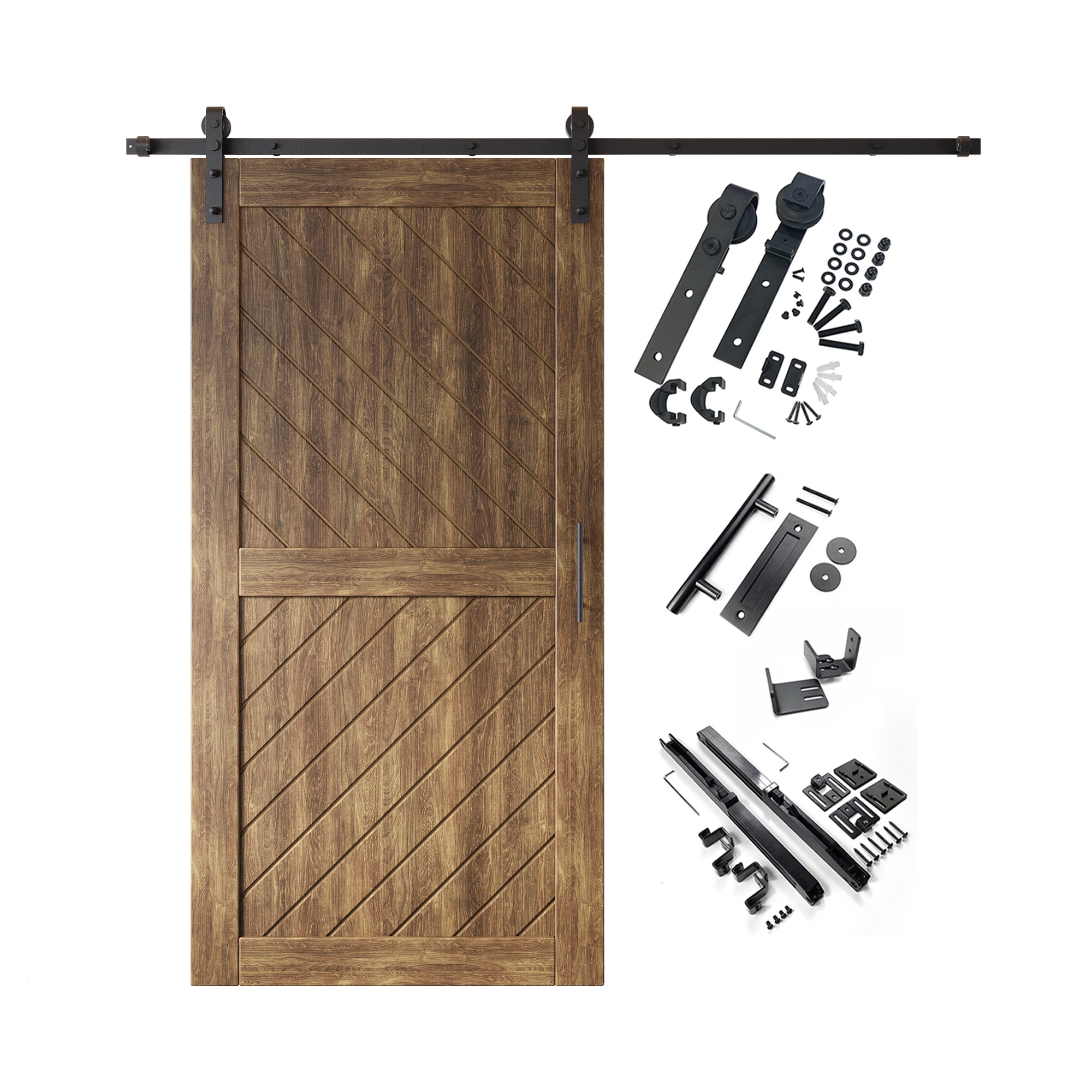 HOMACER YT1H066C-XT4-3280-WA 32-in x 80-in Dark Walnut Prefinished Non-standard Pine Wood Solid core Single Barn Door (Hardware Included)