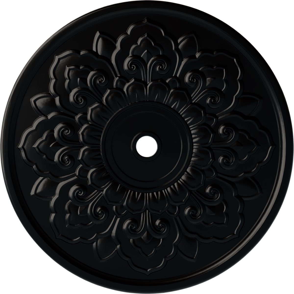 Ekena Millwork CM50LOBLF Lorry 51-in W x 51-in L Painted Jet Black Polyurethane Whole Ceiling Medallion