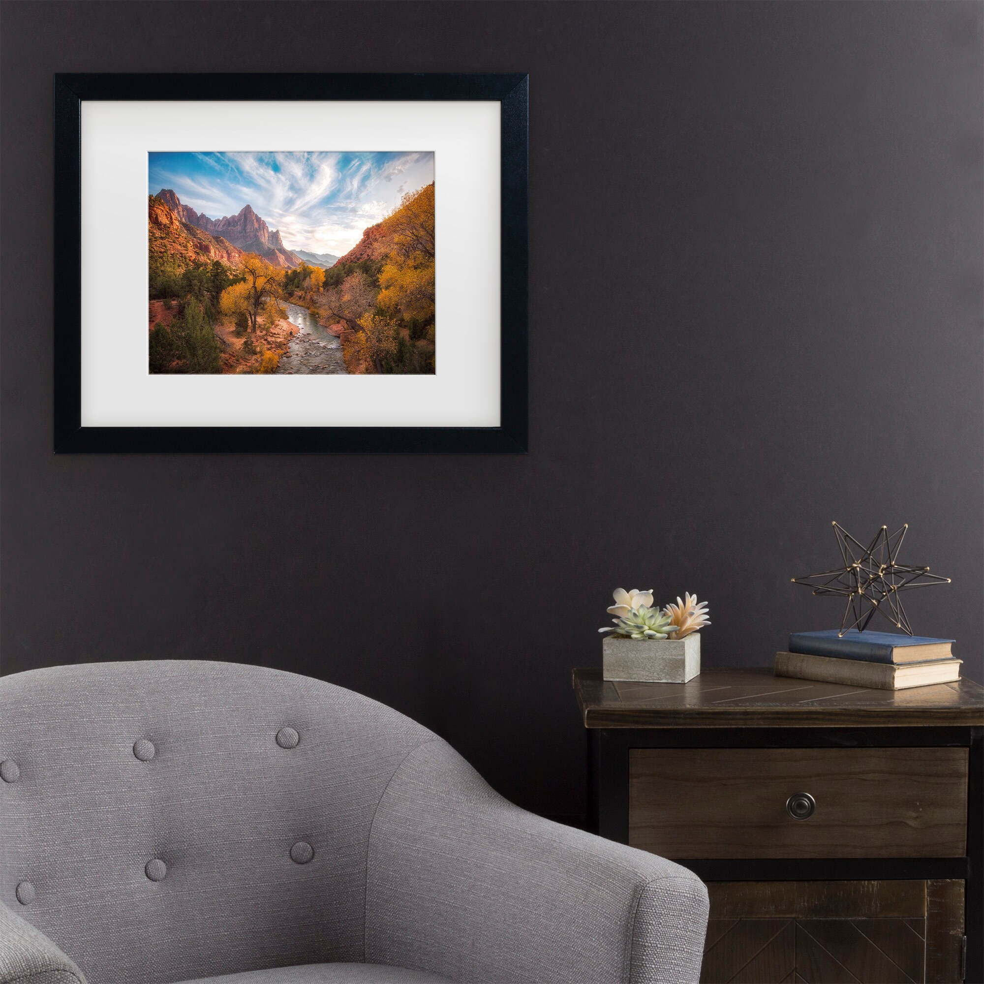 Trademark Fine Art 1X10942-B1114MF Watchman Sunset Michael Zheng Black Frame Wood Framed 11-in H x 14-in W Modern Canvas Print