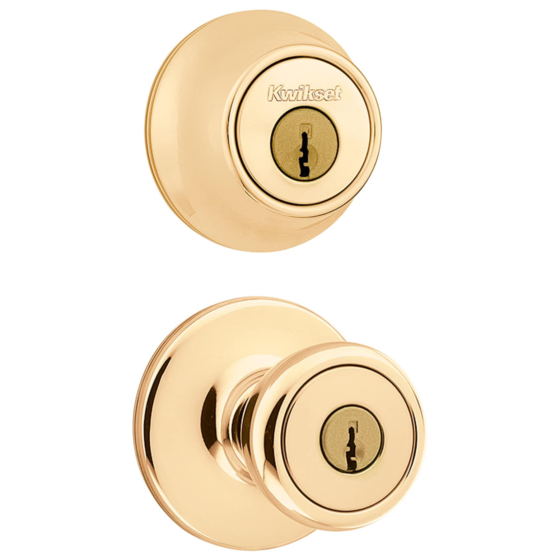 Kwikset Security Tylo Polished Brass Exterior Double Cylinder Deadbolt Keyed Entry Door Knob 2017