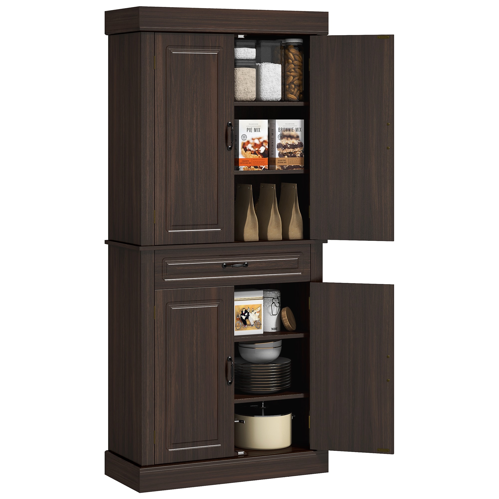 Vynxaria 31.5-in W x 70.75-in H x 13.75-in D Coffee Freestanding Kitchen Pantry Cabinet with Drawers