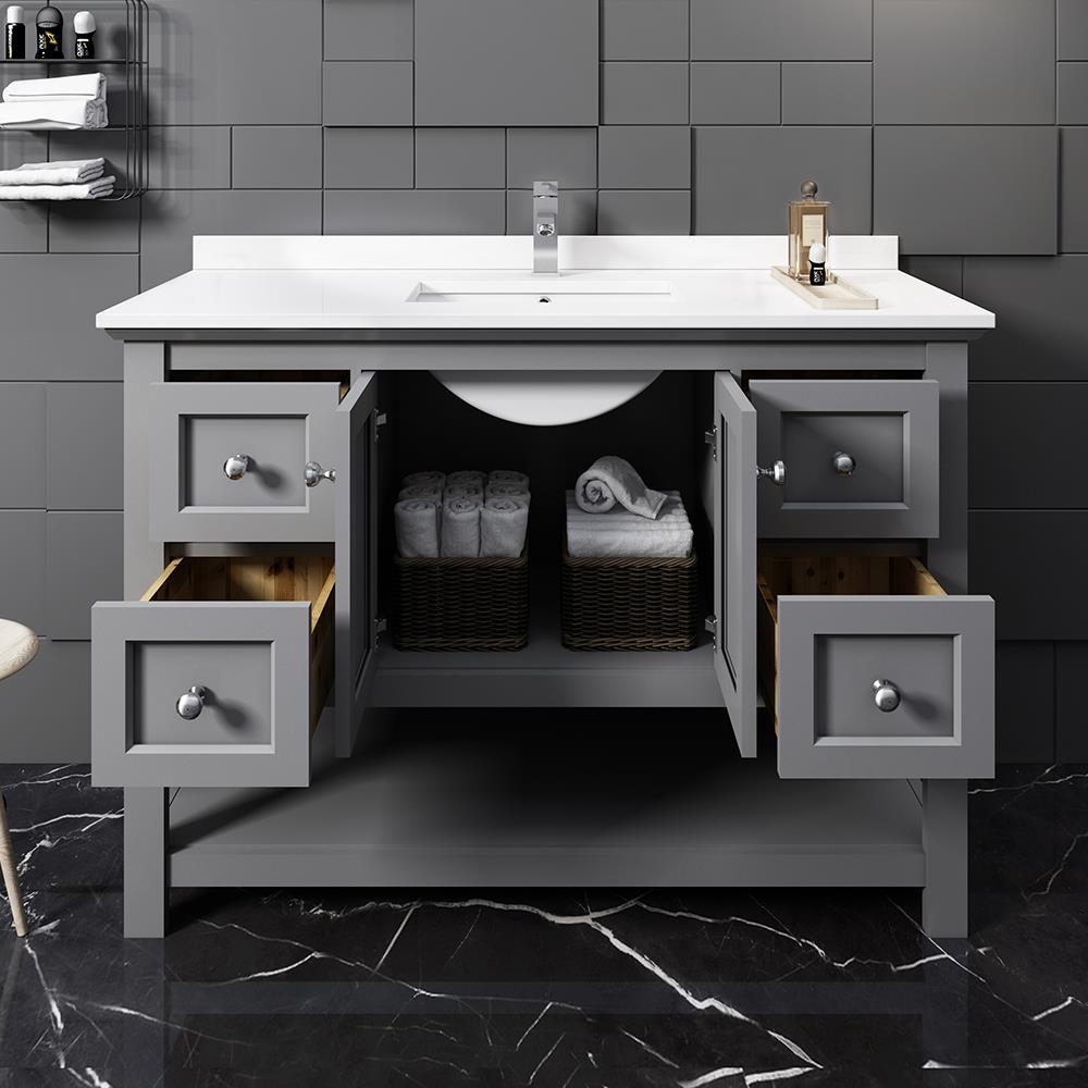 Gray 48" Single Bathroom Vanity with Quartz Top