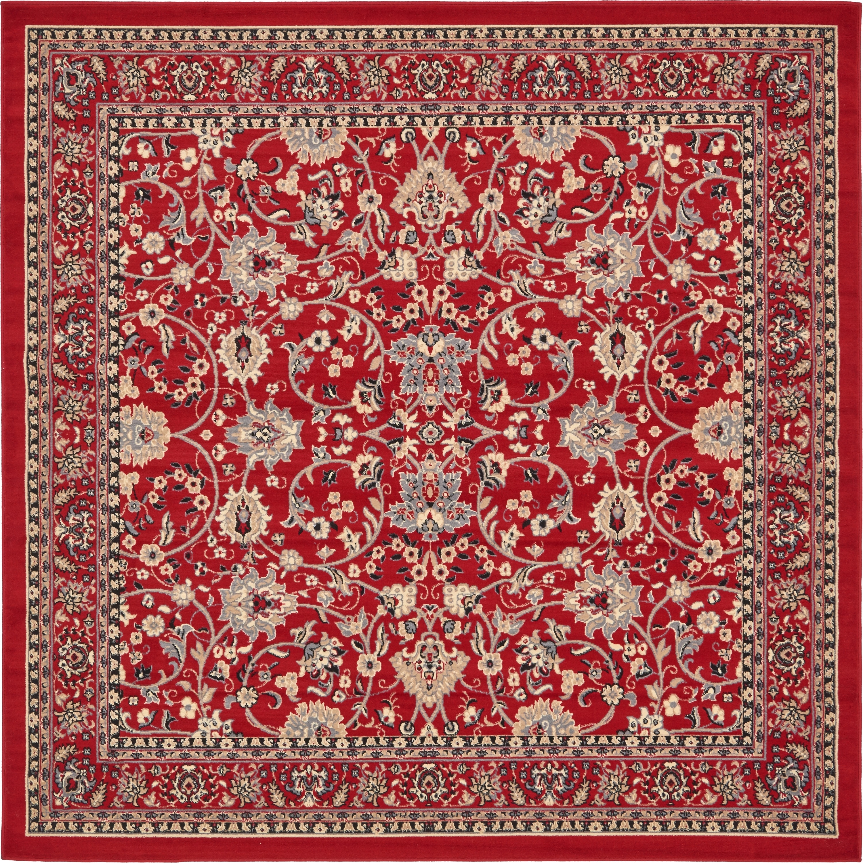 Unique Loom 3134502 Washington Sialk Hill 8 x 8 (ft) Loomed Polypropylene Red/Ivory Square Indoor Floral/Botanical Area rug