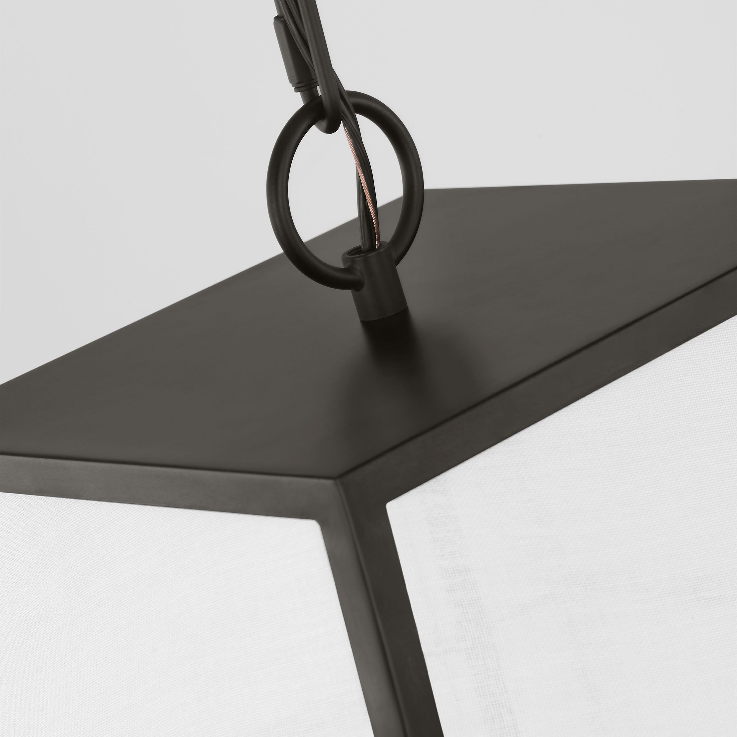 Aged Iron and White Linen Large Pendant Light
