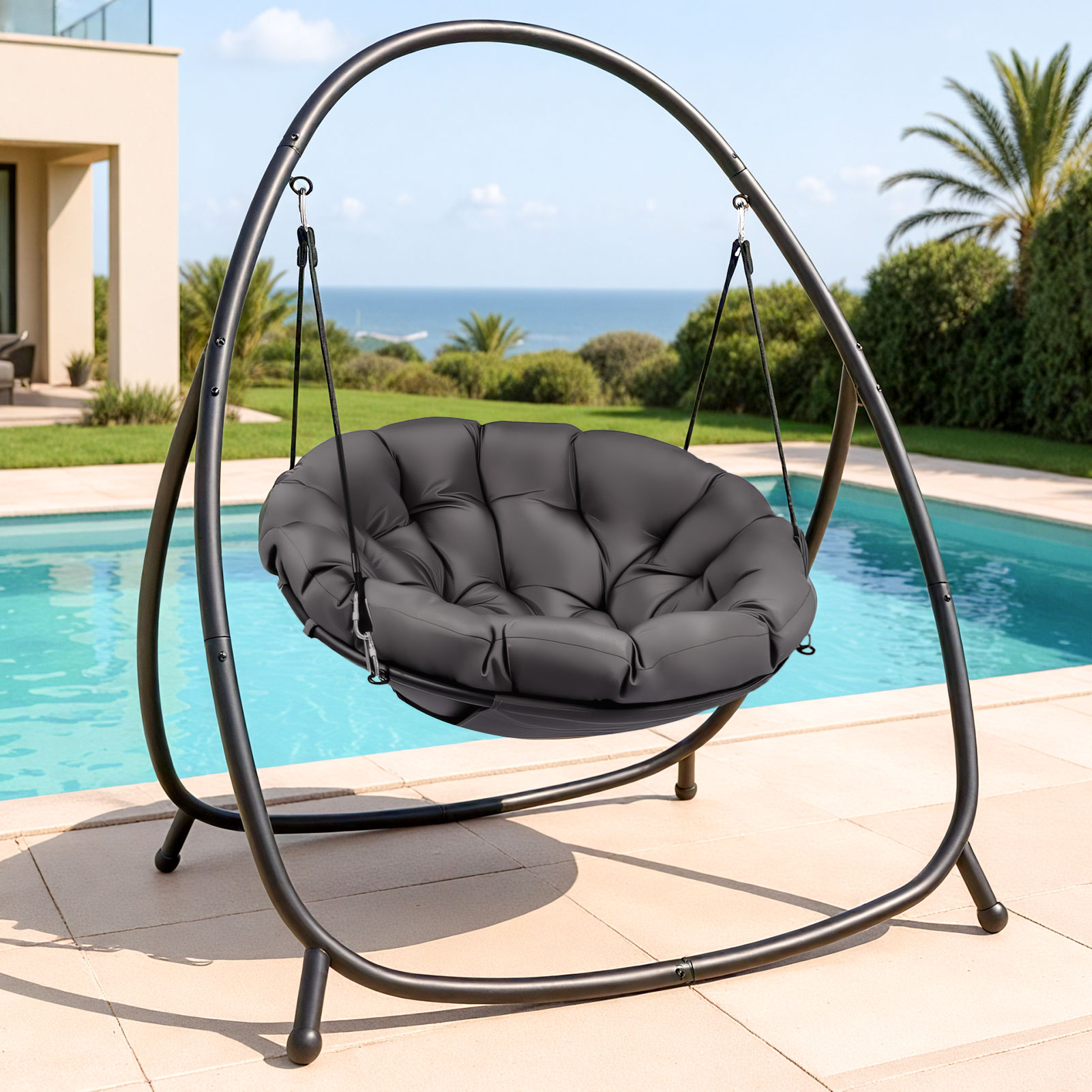 DENISLAWN - Black Fabric Hammock with Stand