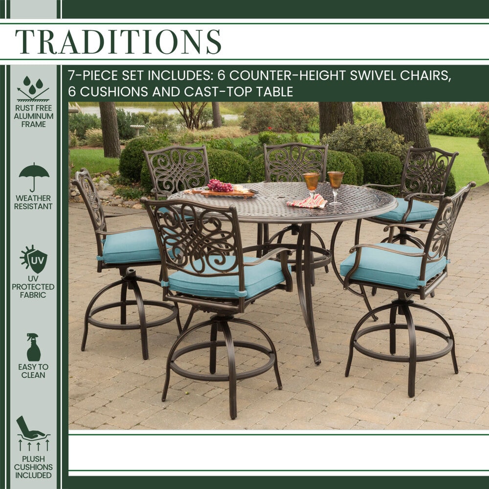 Hanover TRADDN7PCBR-BLU Patio-Dining-Sets - View #3
