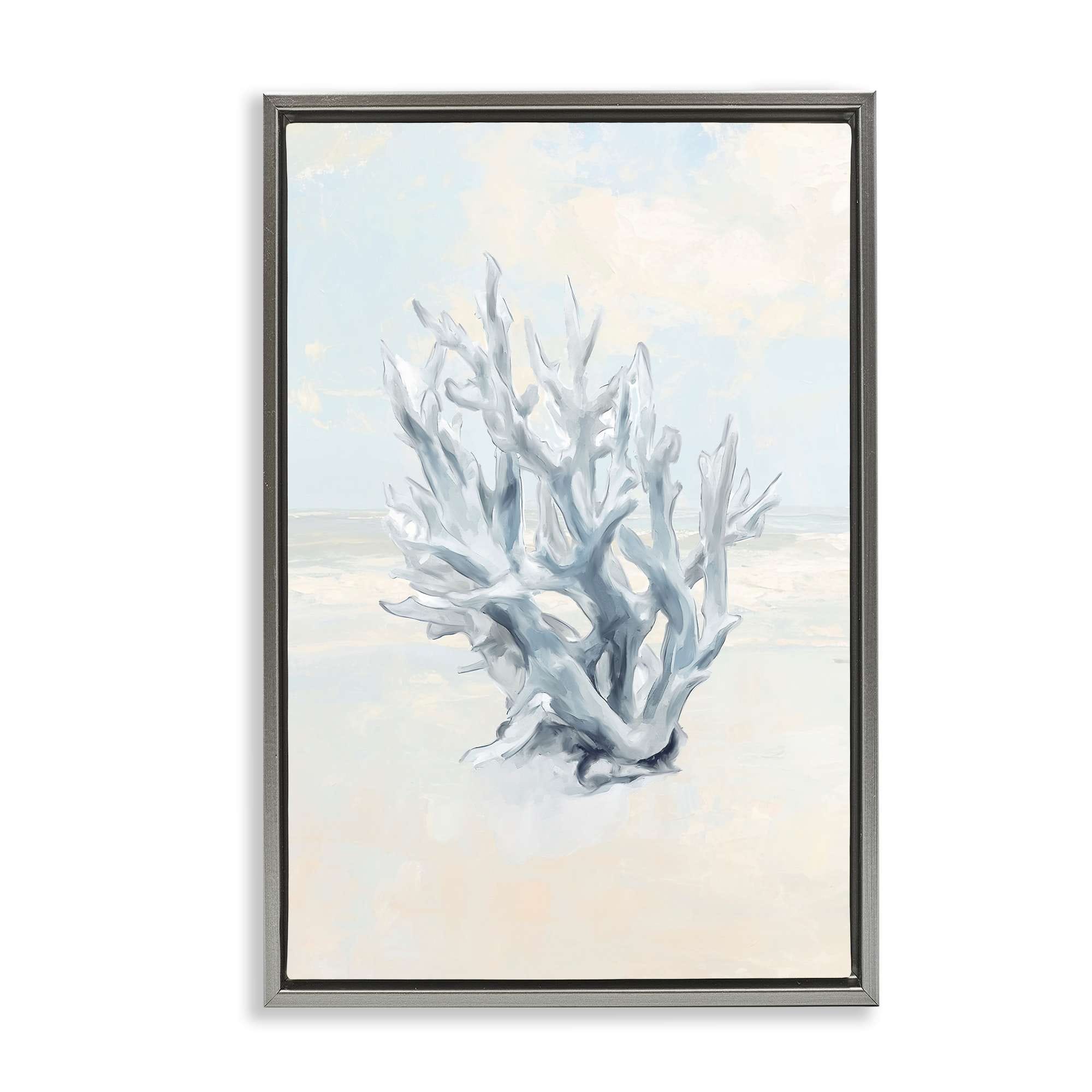 Stupell Industries BS-961-FFL-20X30 Soft Minimal Coral Branch Gray Framed Floater Canvas Wall Art By Ramona Murdock 21 x 31