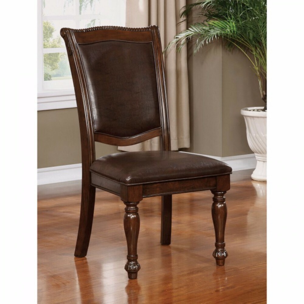Espresso Faux Leather Traditional Carved Side Chair in Brown