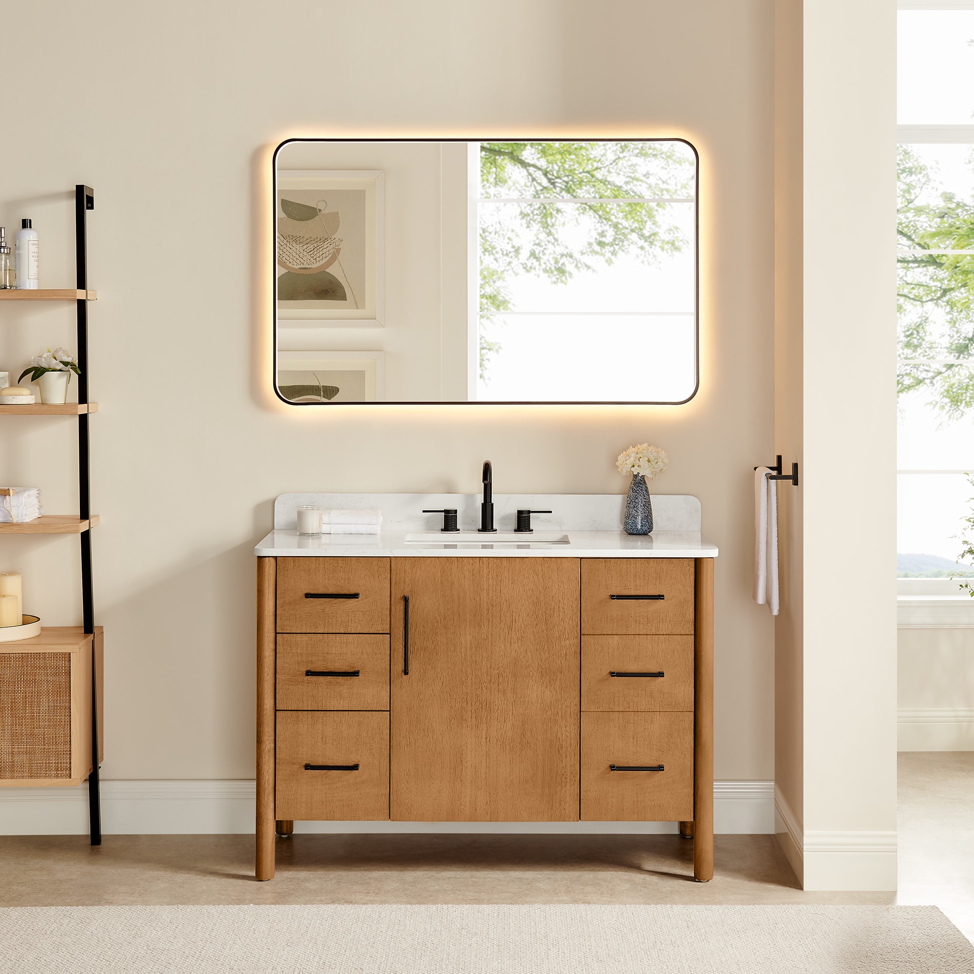 Altair 578048-MB-GW Velora 48-in Mango Brown Undermount Single Sink Bathroom Vanity with Grain White Engineered Stone Top (Mirror Included)