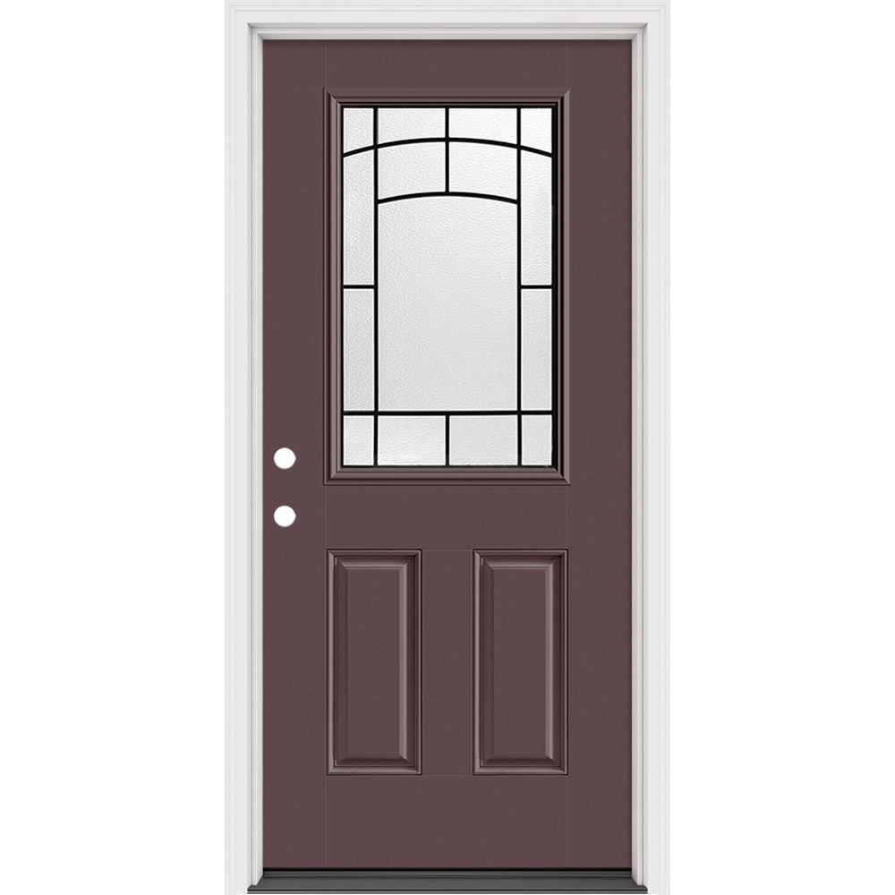 Masonite 631815 Brooklyn 36-in x 80-in x 4-9/16-in Fiberglass Full lite Right-hand inswing Oak Crest Painted Prehung Slab Front Door with Brickmould Solid core