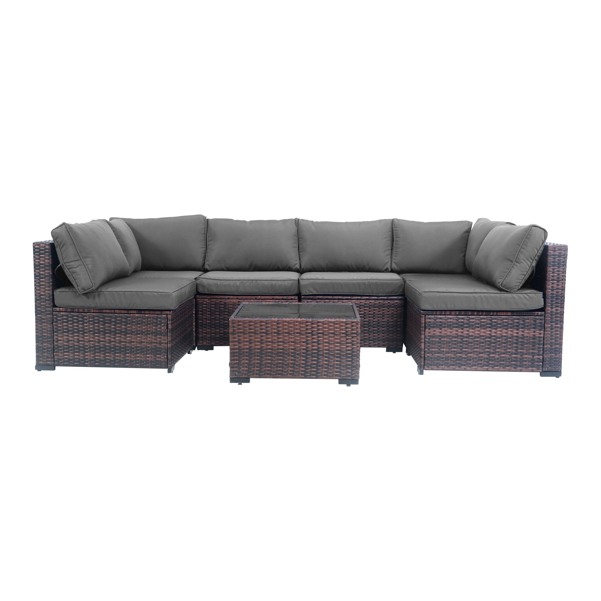 Decksplore BSHSC70010G3 7 -Piece Wicker 4 Patio Sofa Conversation Set with Gray Cushions
