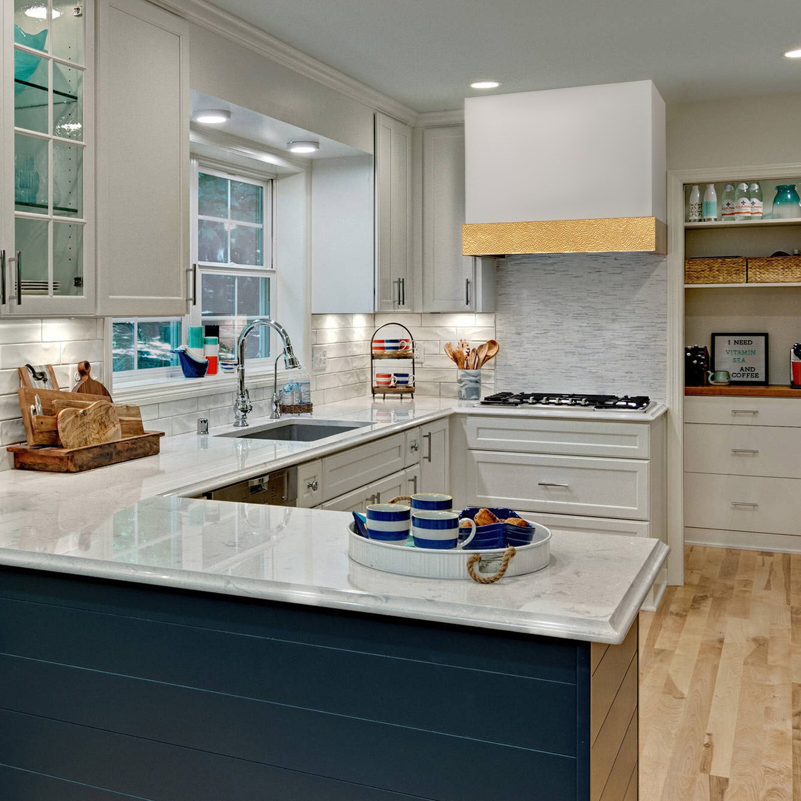 White and Gold Stainless Steel Wall Mounted Range Hood