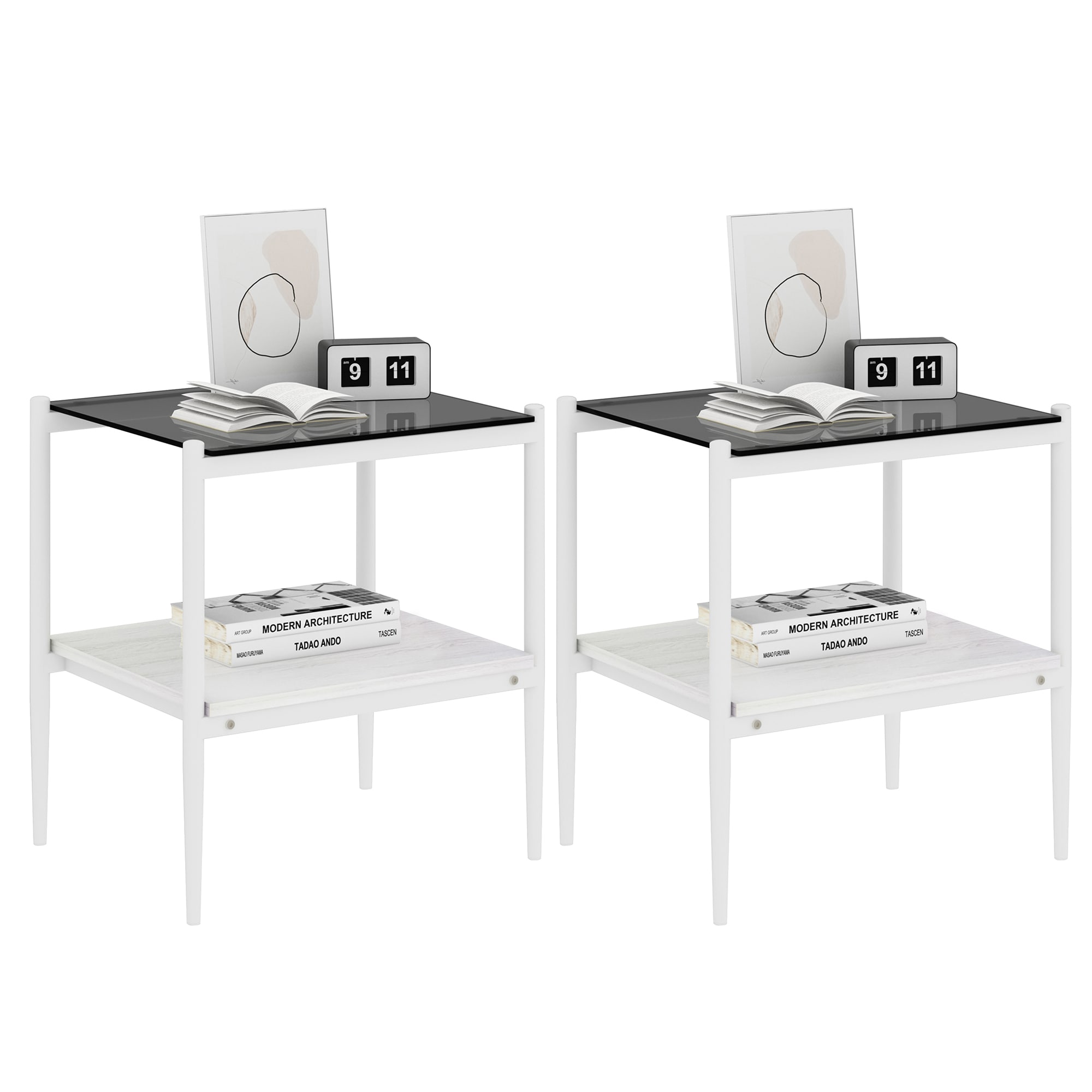 Maocao Hoom JLP184250 15.35-in W x 21.14-in H White Glass Rectangular Casual End Table Assembly Required