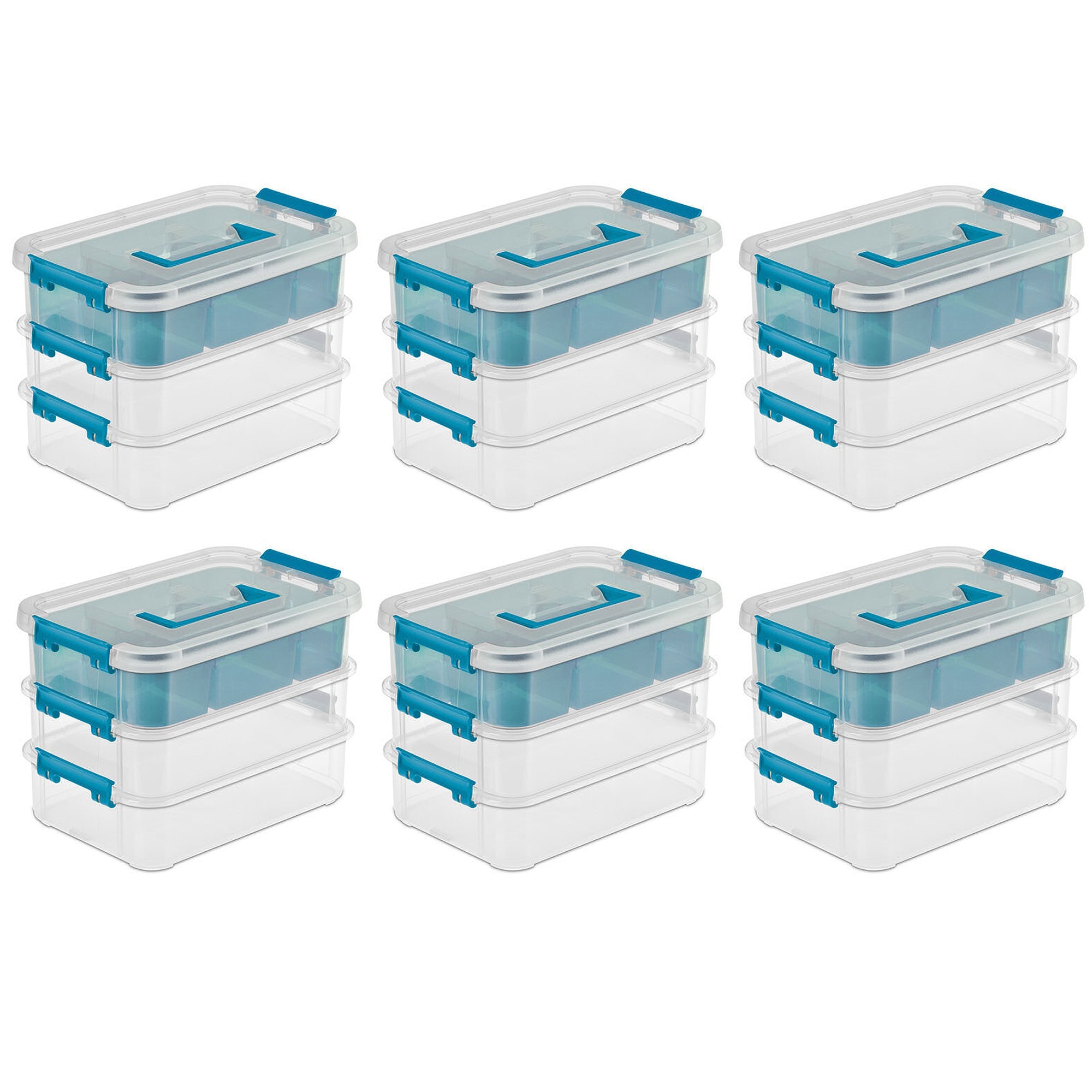 mDesign Plastic Deep Kitchen Storage Bin Box, Lid/Handles, 6 Pack, Clear/Gray