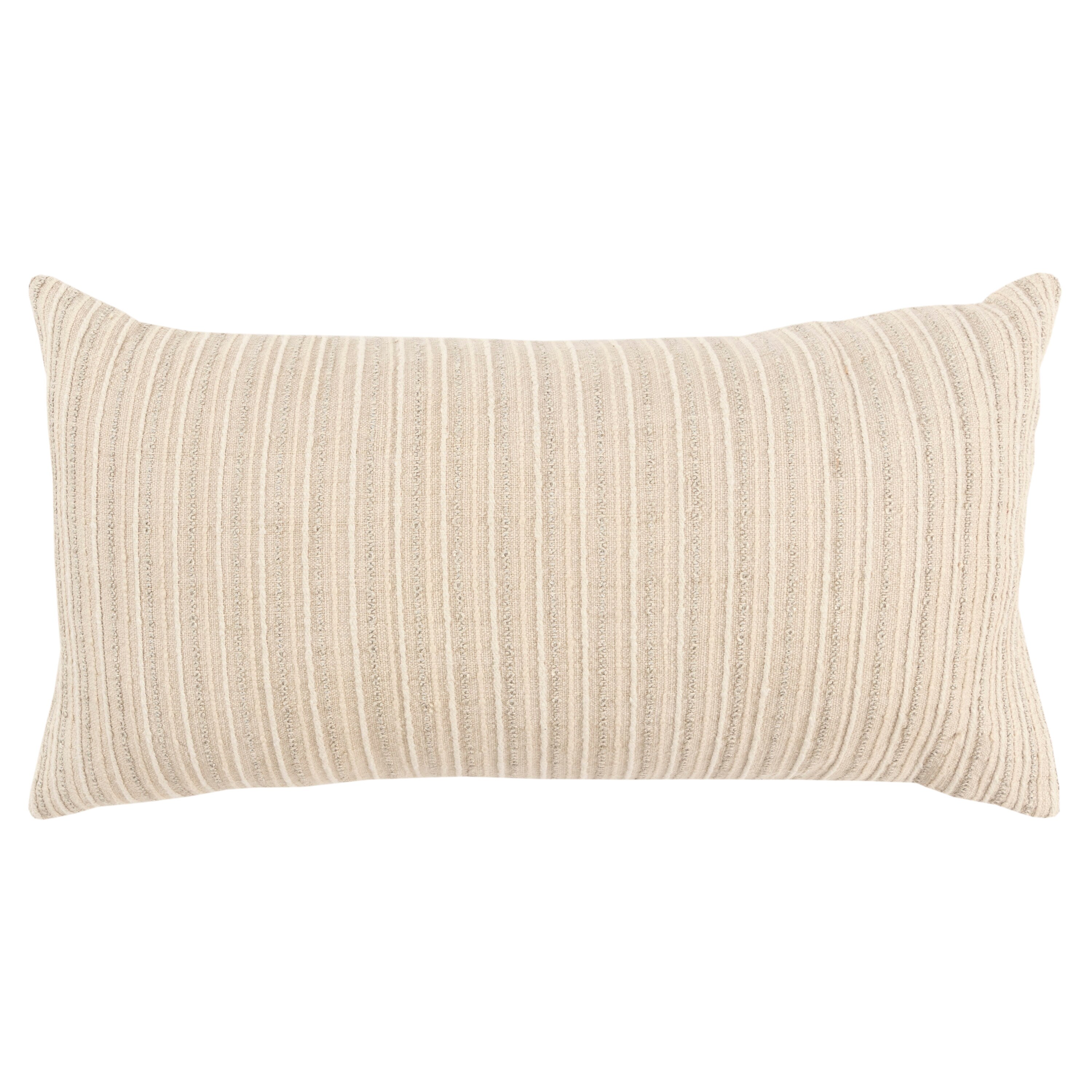 Beige Rectangular Woven Cotton Lumbar Pillow