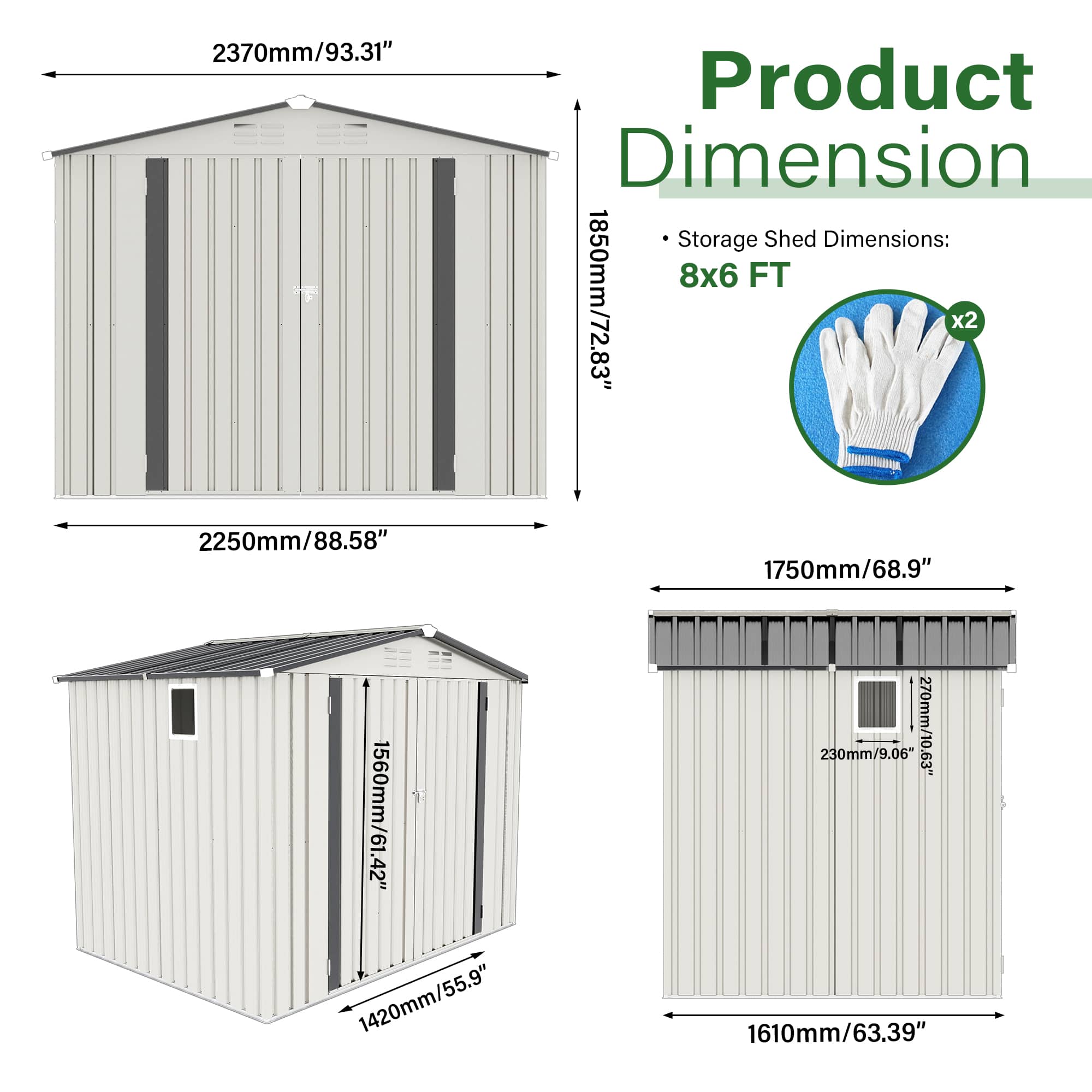 Vynxaria 8x6FT Metal Outdoor Storage Shed Waterproof Tool Shed