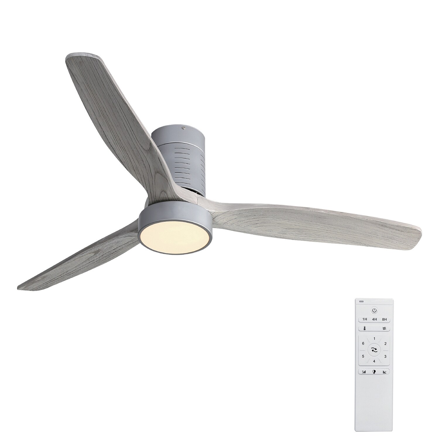 Maincraft D01-52245H 52-in Gray Integrated LED Indoor Flush Mount Ceiling Fan with Light and Remote (3-Blade)
