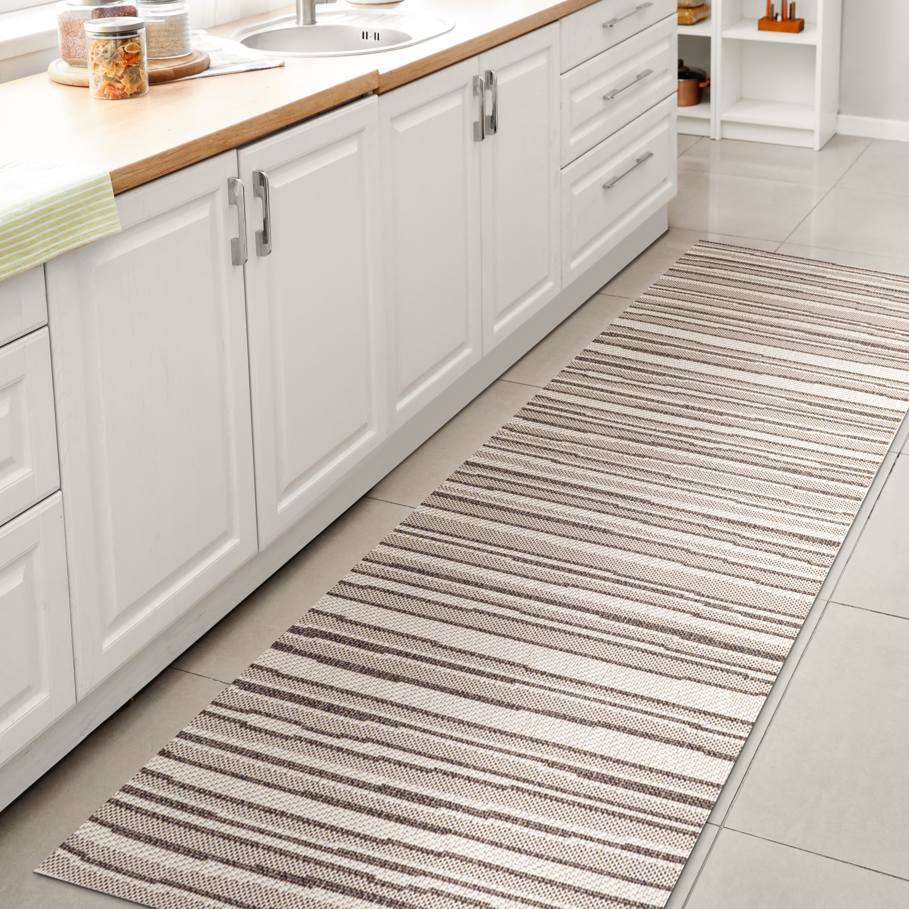 Reversible Castara Modern Stripe Gray Synthetic Area Rug