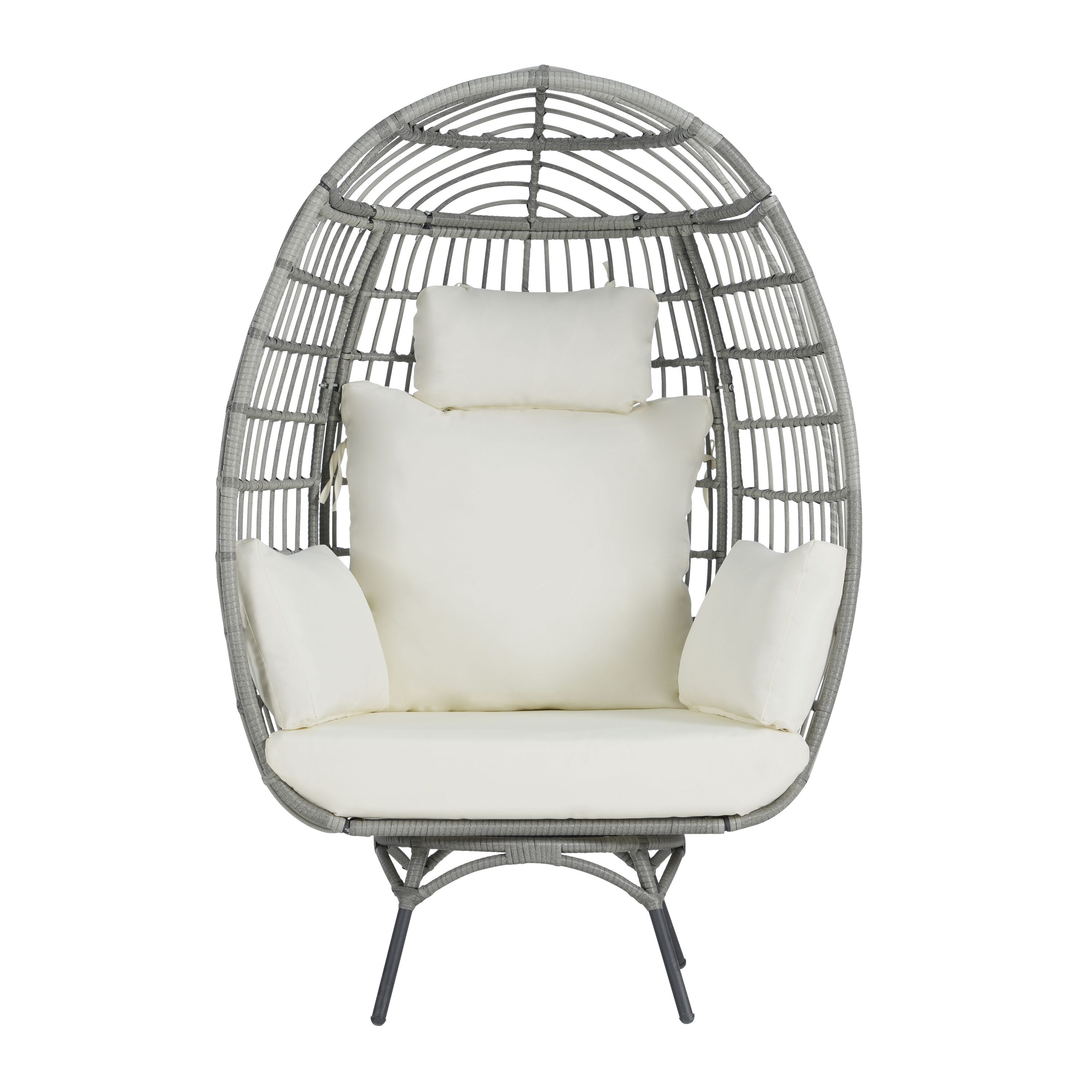 SANSTAR L-RJDC61BE Patio Chairs Wicker Gray Metal Frame Spring motion Egg Chair with Off-white 220gsm Polyester Cushioned Seat