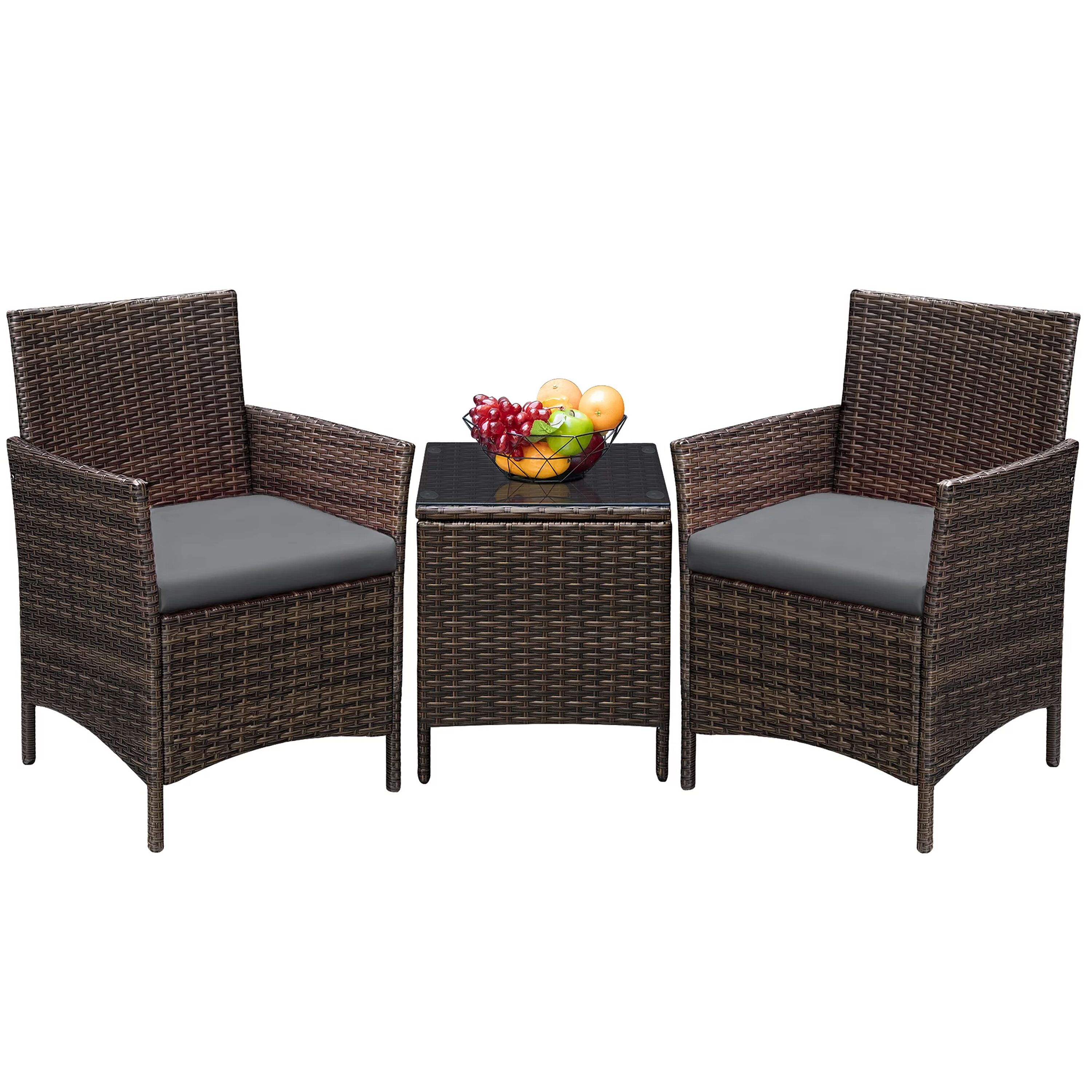 Vineego LS-LCRF948A 3 -Piece Patio Conversation Set with Gray Cushions