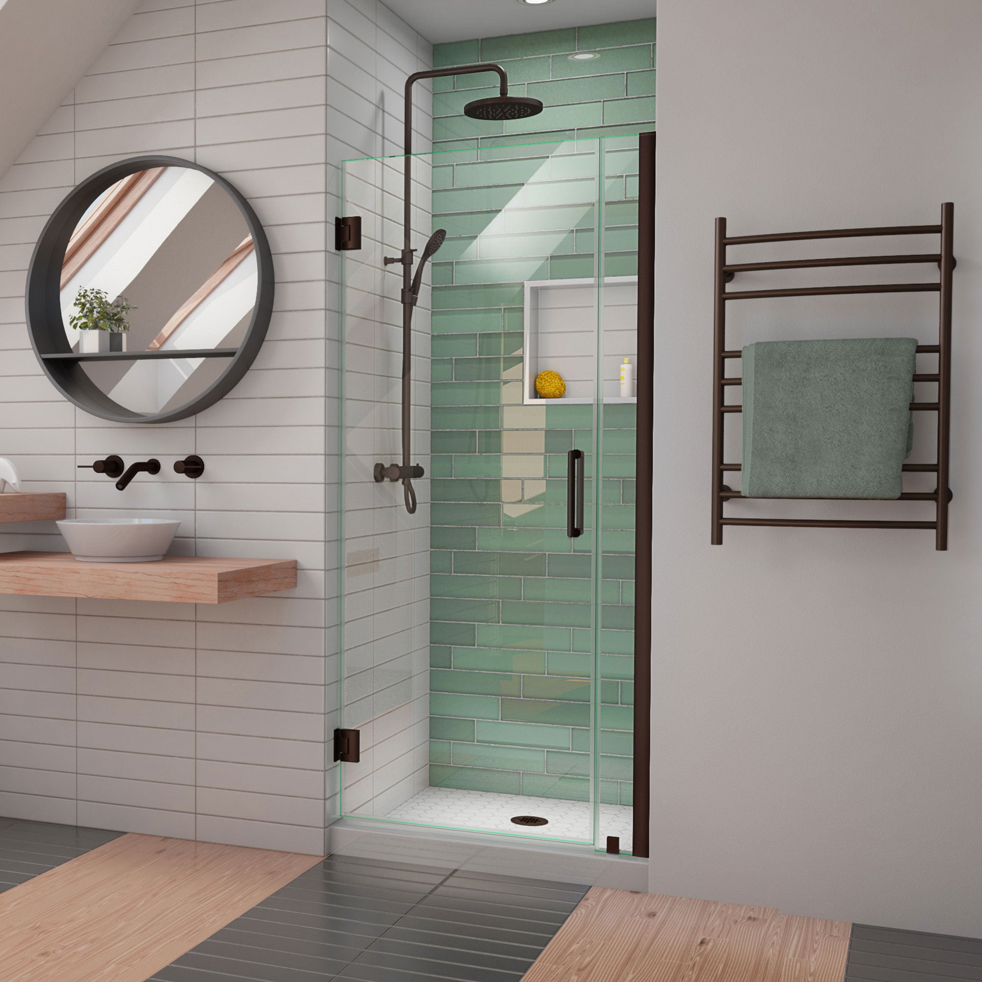 DreamLine SHDR-2033722-06 Unidoor-LS Oil Rubbed Bronze 33-in to 34-in W x 72-in H Frameless Hinged Shower door 3/8-in Thick Clear Glass