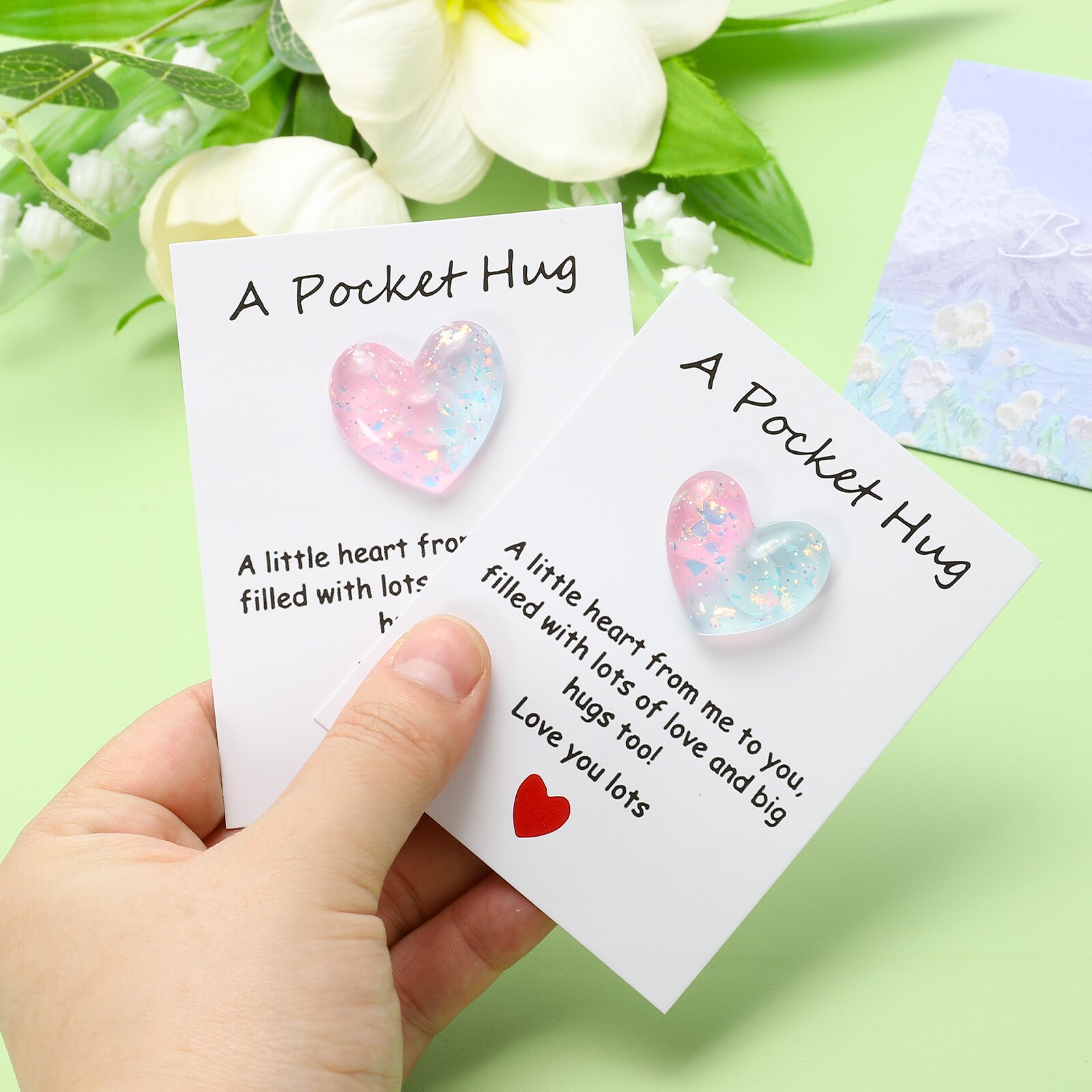 PATIKIL 2pcs Pocket Hug Heart with Greeting Card Pocket Hug Token Love ...
