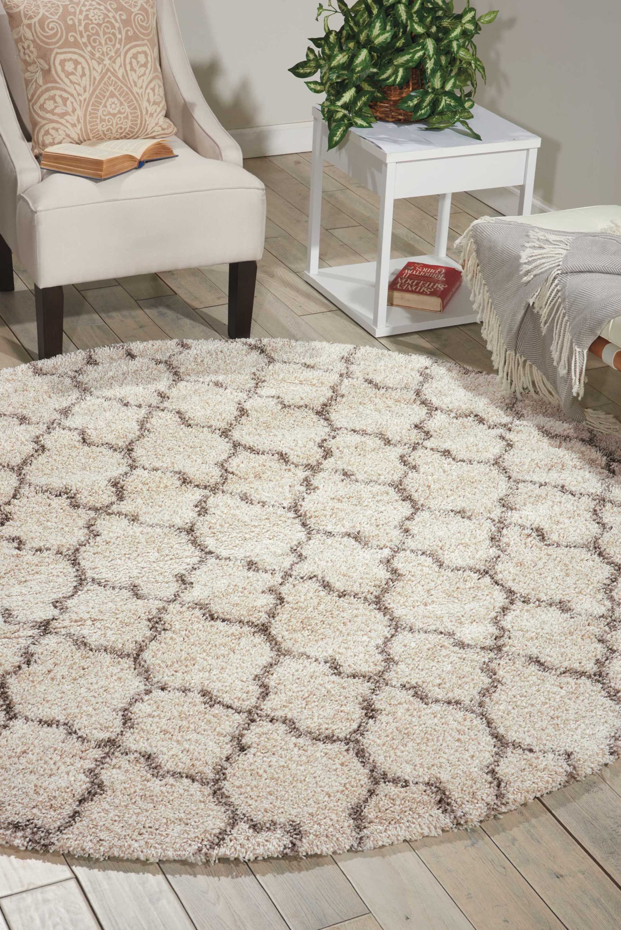 Nourison 32012 Amore 3 x 3 (ft) Polypropylene Cream Round Indoor Abstract Area rug