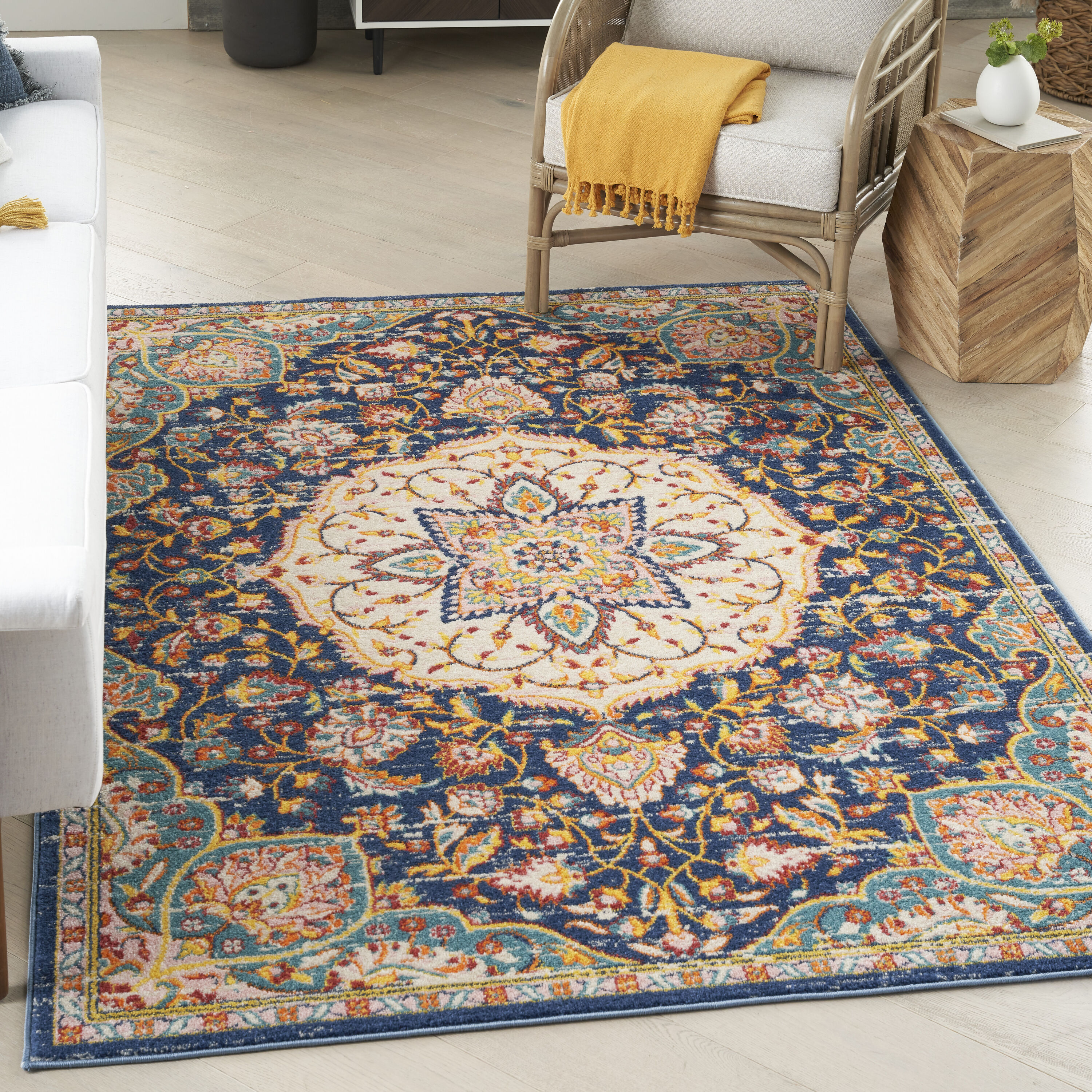 Nourison 099446018816 Passion 5 x 7 (ft) Loomed Polypropylene Navy Multicolor Rectangular Indoor Medallion Vintage Area rug