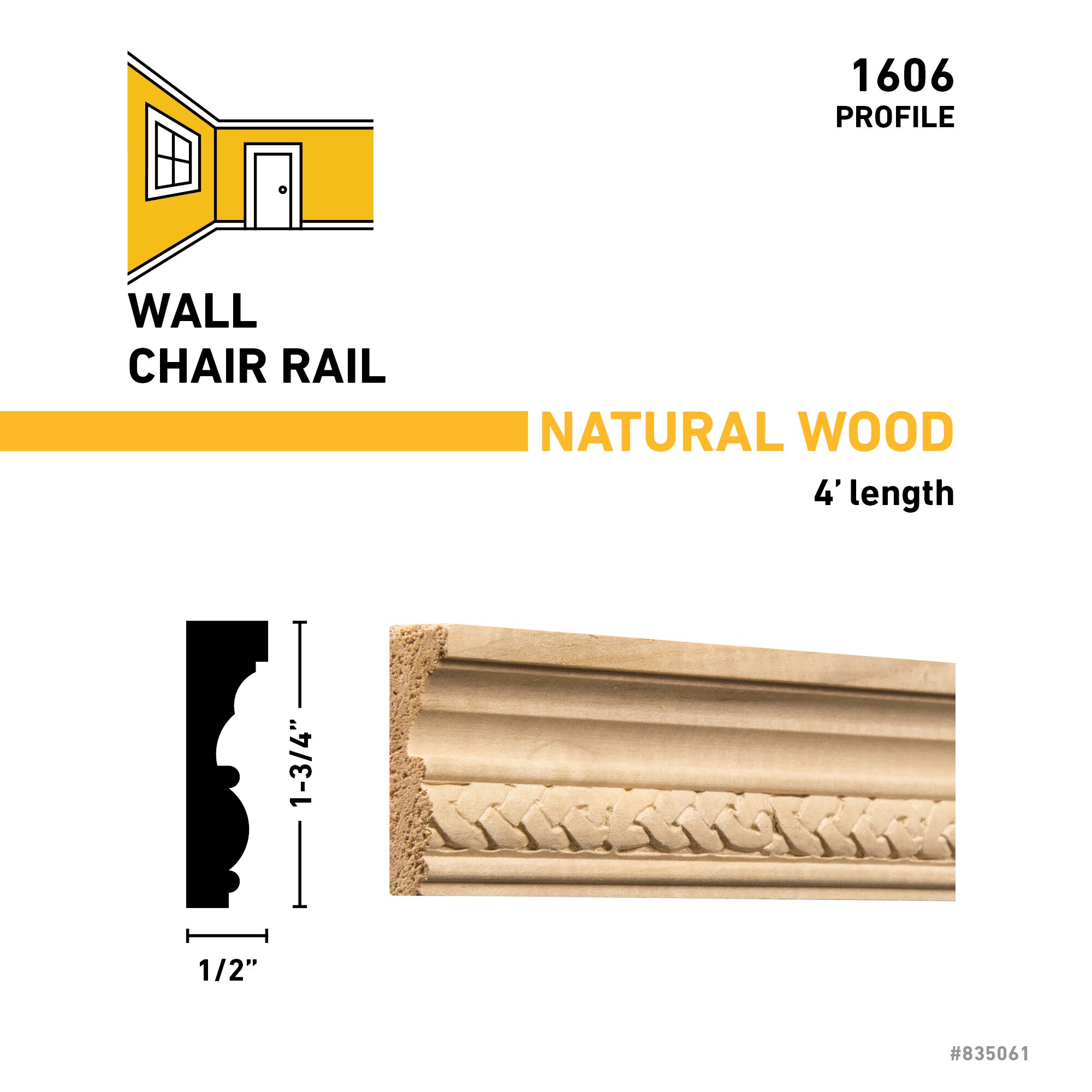 Ornamental Mouldings 1606-4POPR Chair-Rail-Moulding - View #3