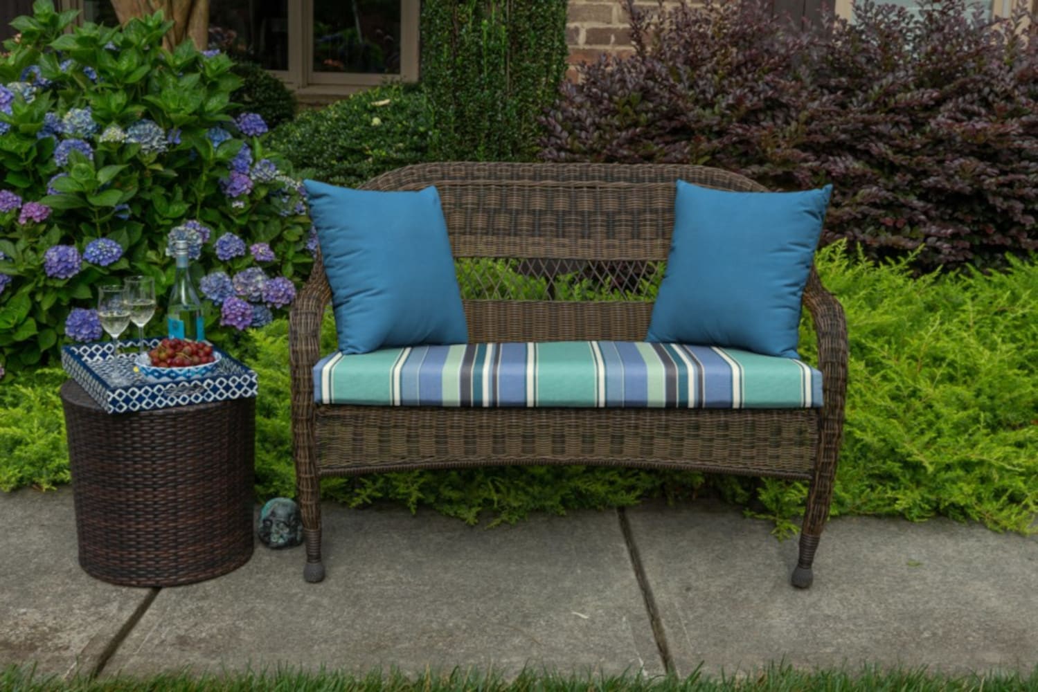 Dolce Oasis Striped Sunbrella Outdoor Settee Bench Cushion