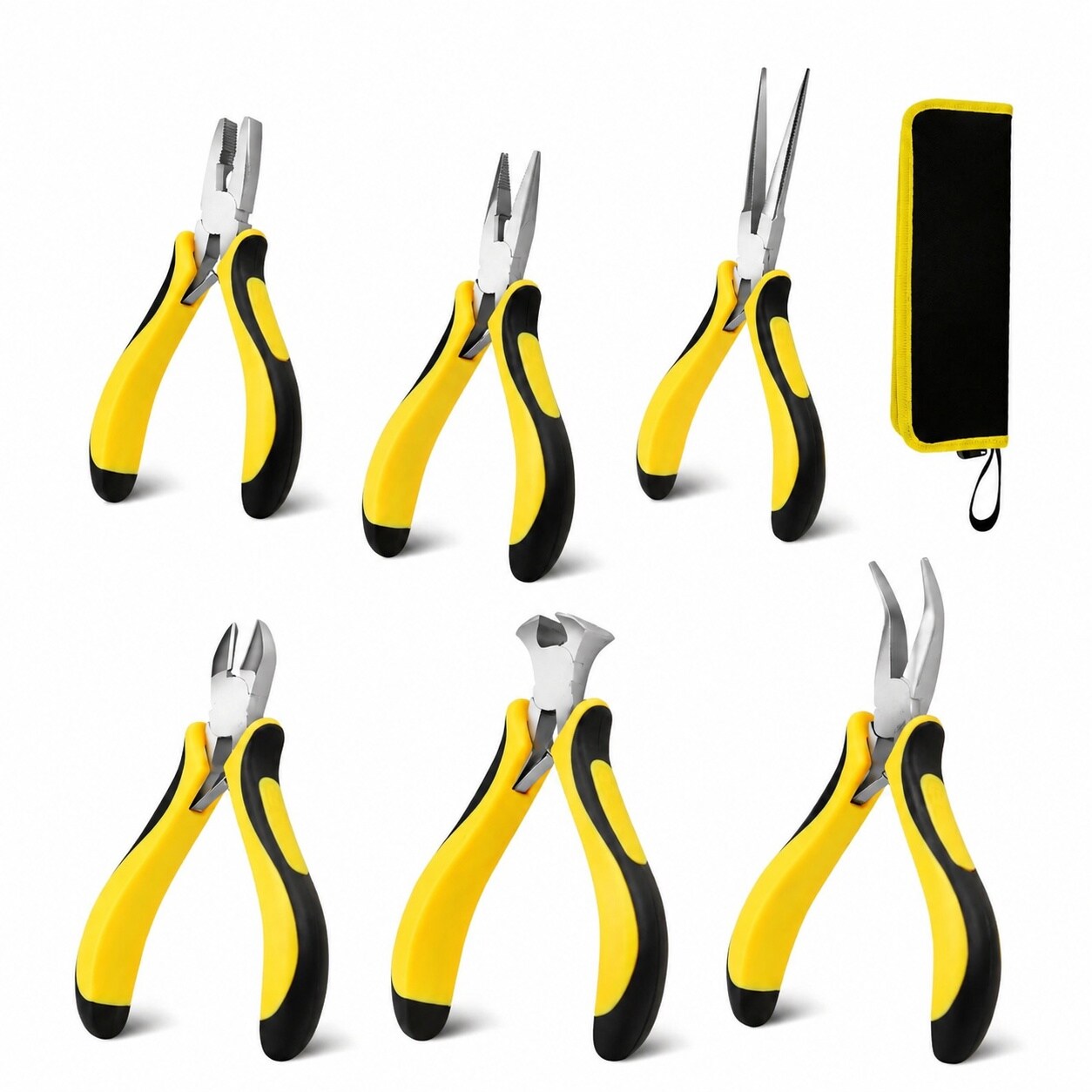Ahfiwaso  6 Piece Mini Pliers Set Needle Nose Diagonal Long Bent End Cutters Linesman with Storage Pouch for Craft Electronics Repair