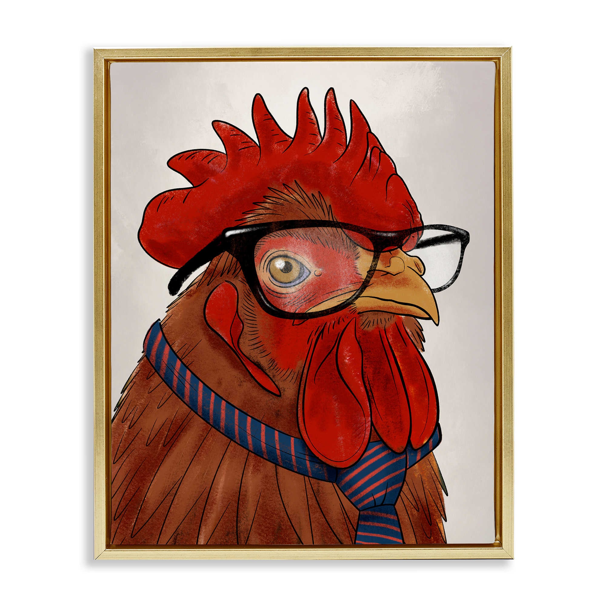 Stupell Industries BS-098-FFG-24X30 Trendy Rooster with Tie Gold Framed Floater Canvas Wall Art By Marcus Prime 25 x 31