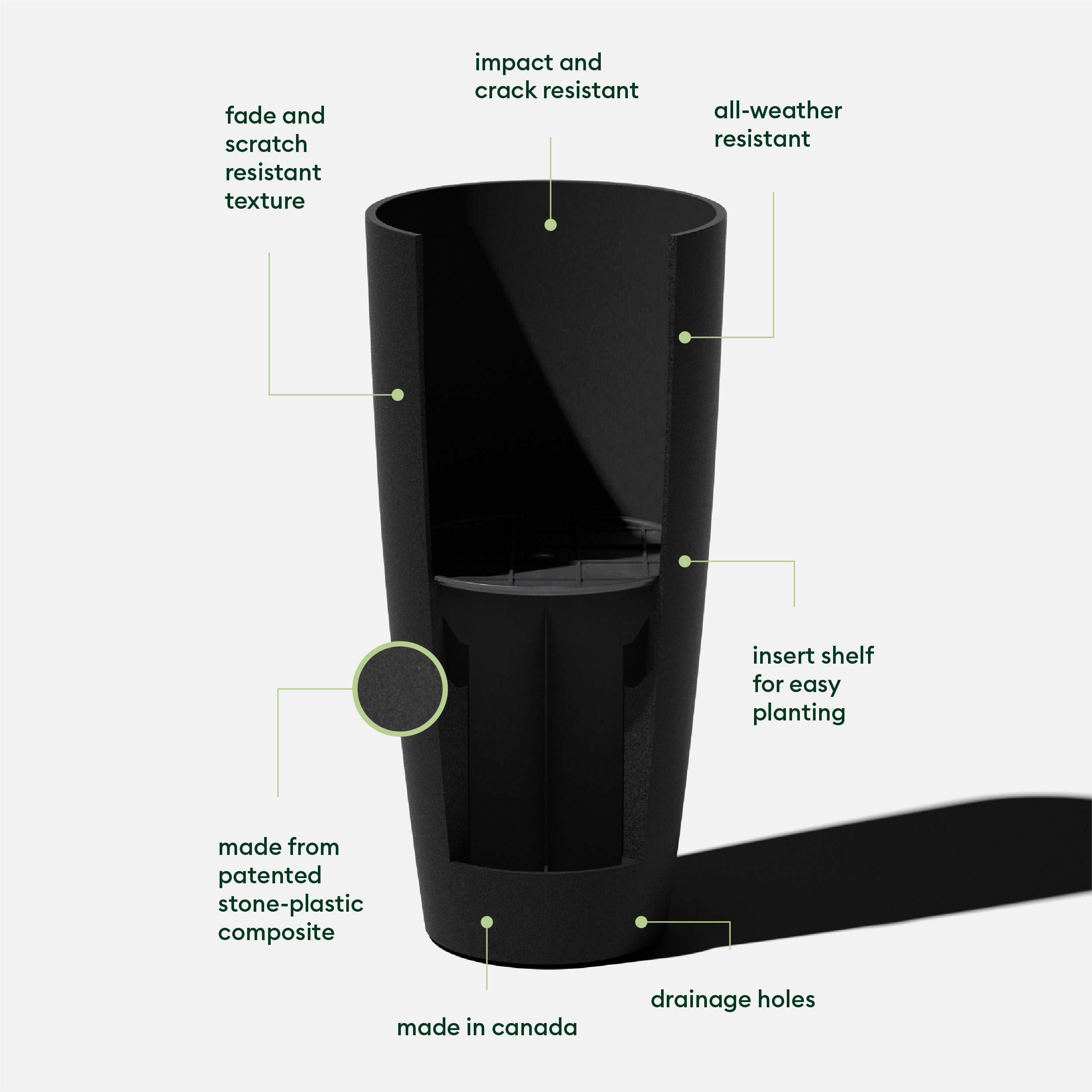 Selena 28" Black Plastic-Stone Outdoor Planter